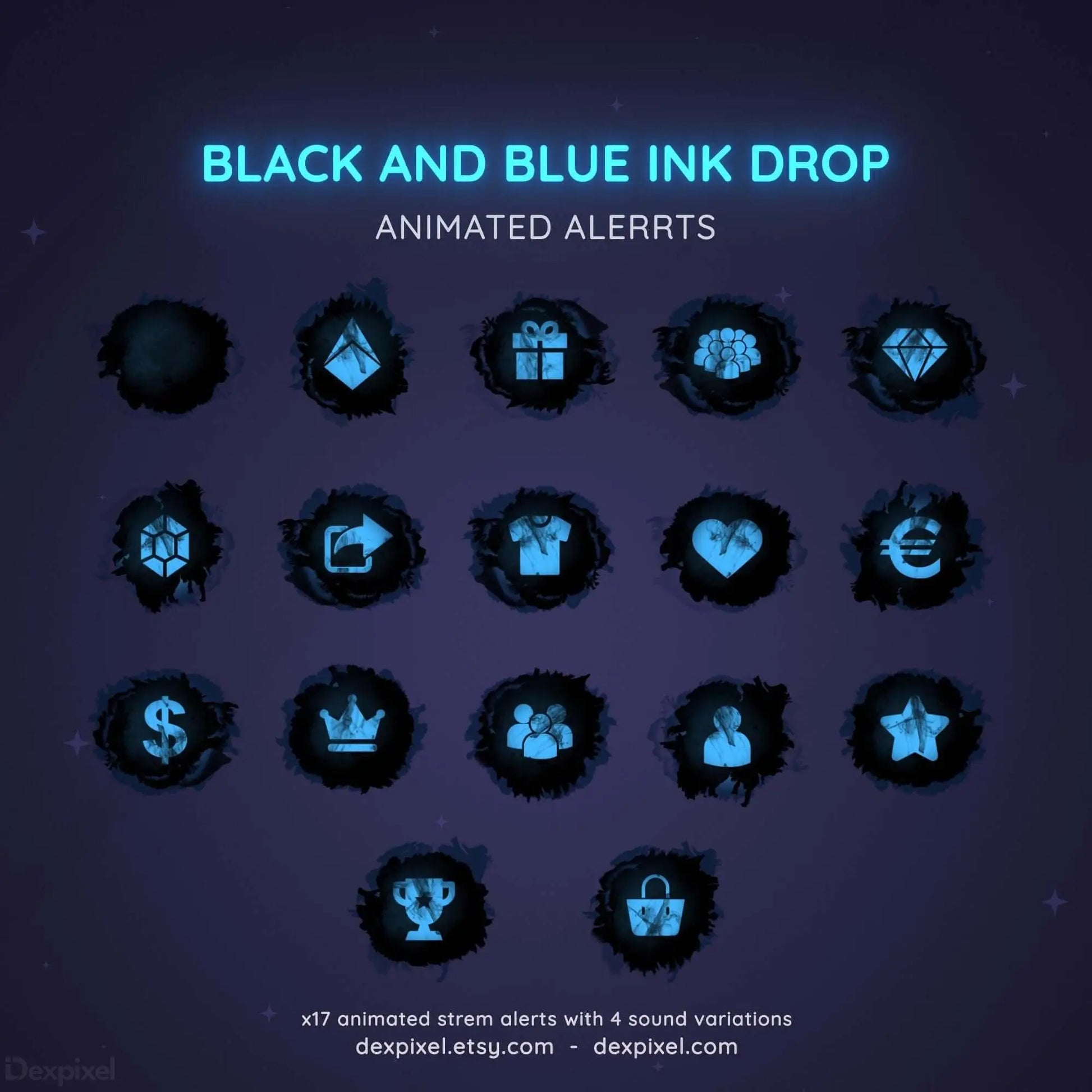 animated alerts ink drop vtuber pack