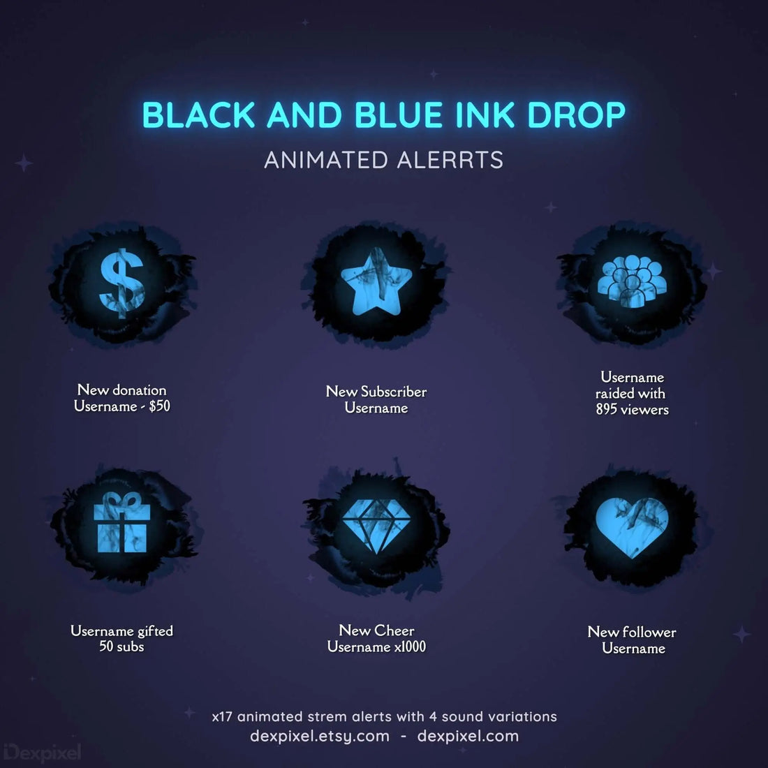 black blue ink drop animated stream alerts