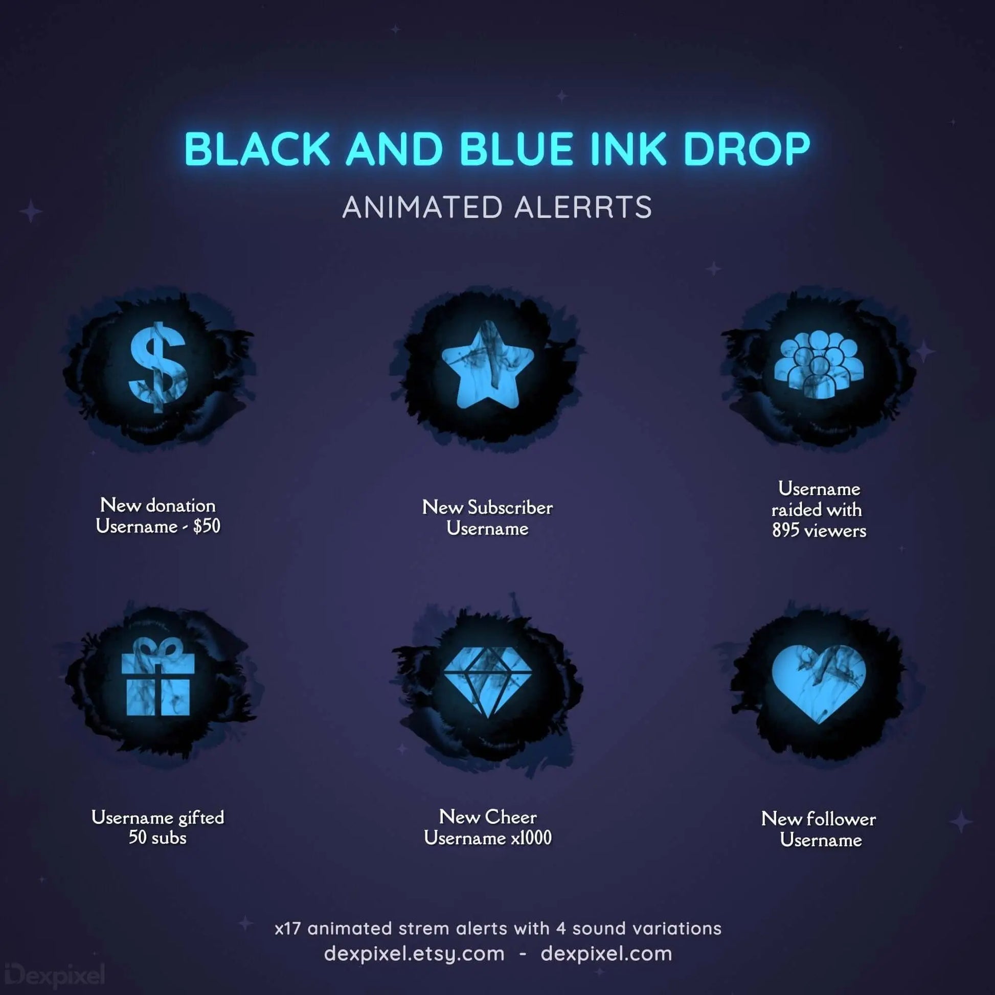 black blue ink drop animated stream alerts