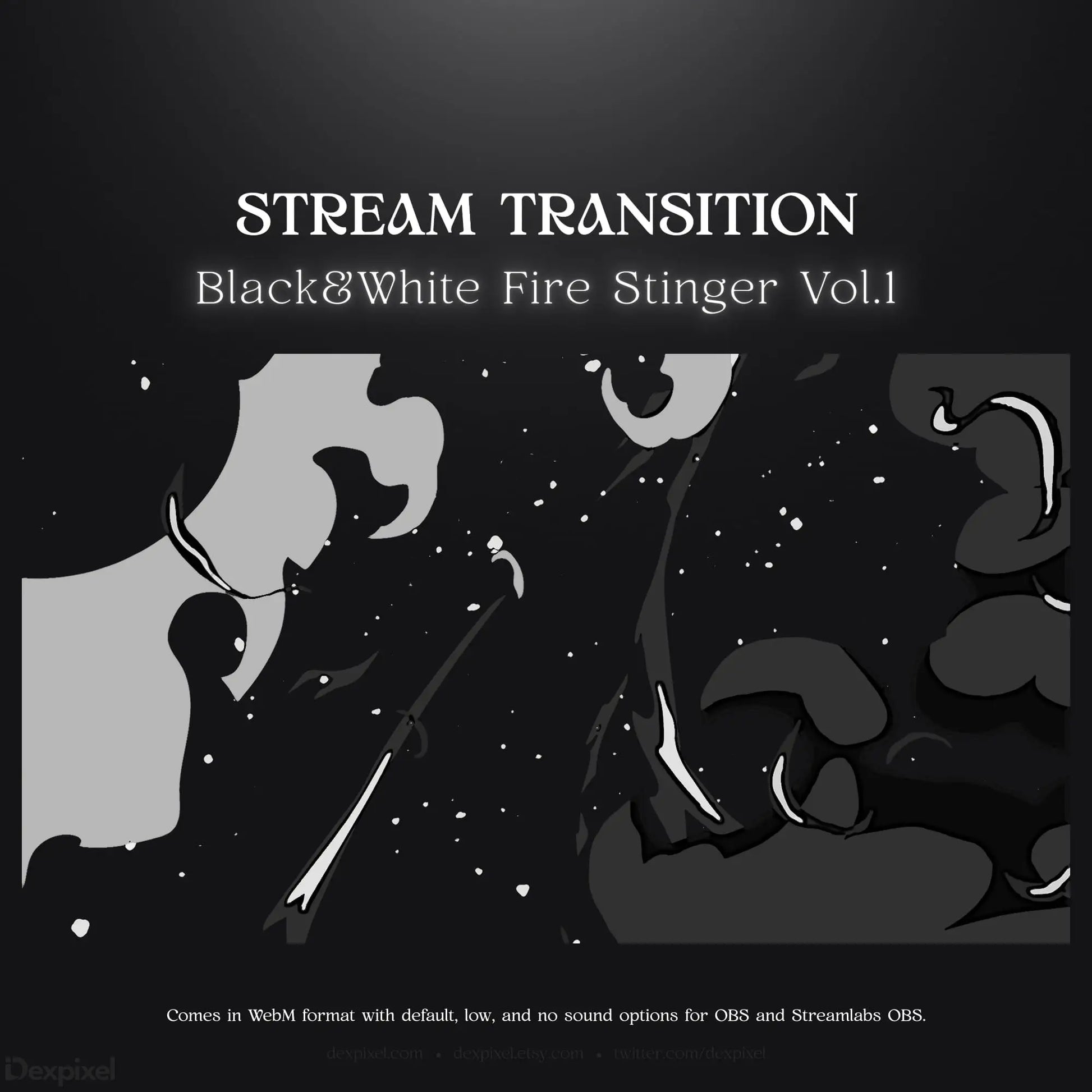 Black and white fire stream transition.