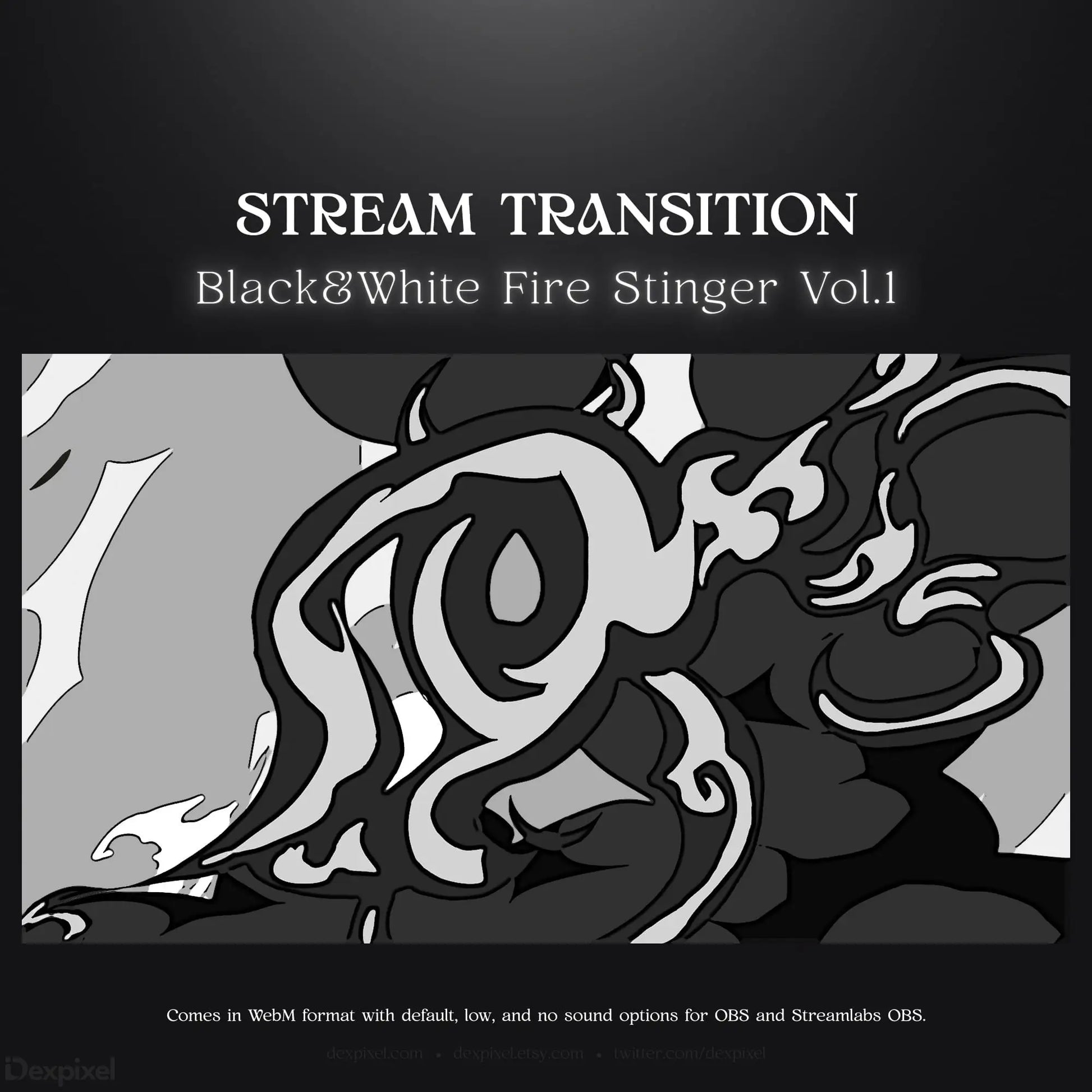 Black and white fire stinger stream transition.
