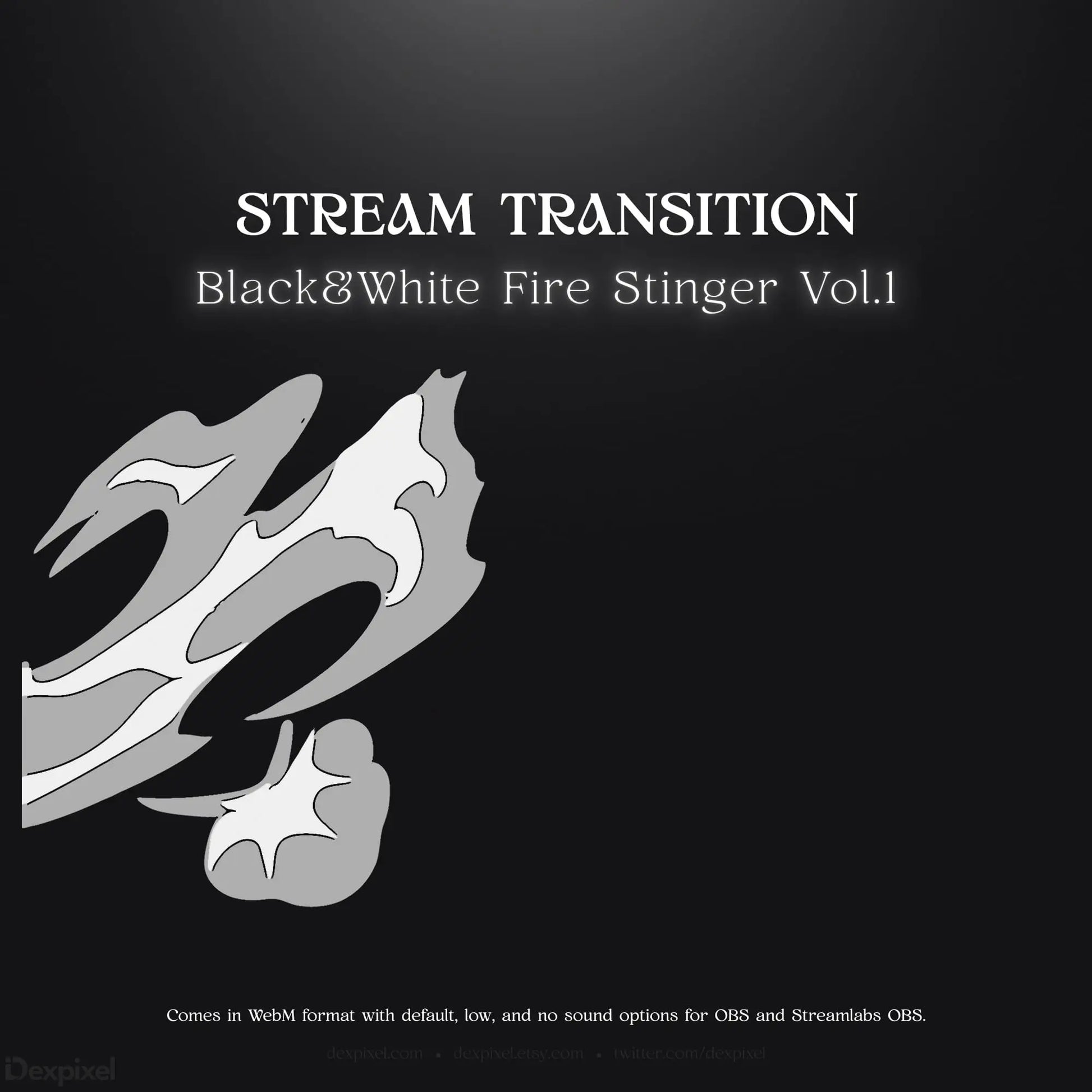 Black and white fire stinger stream transition.