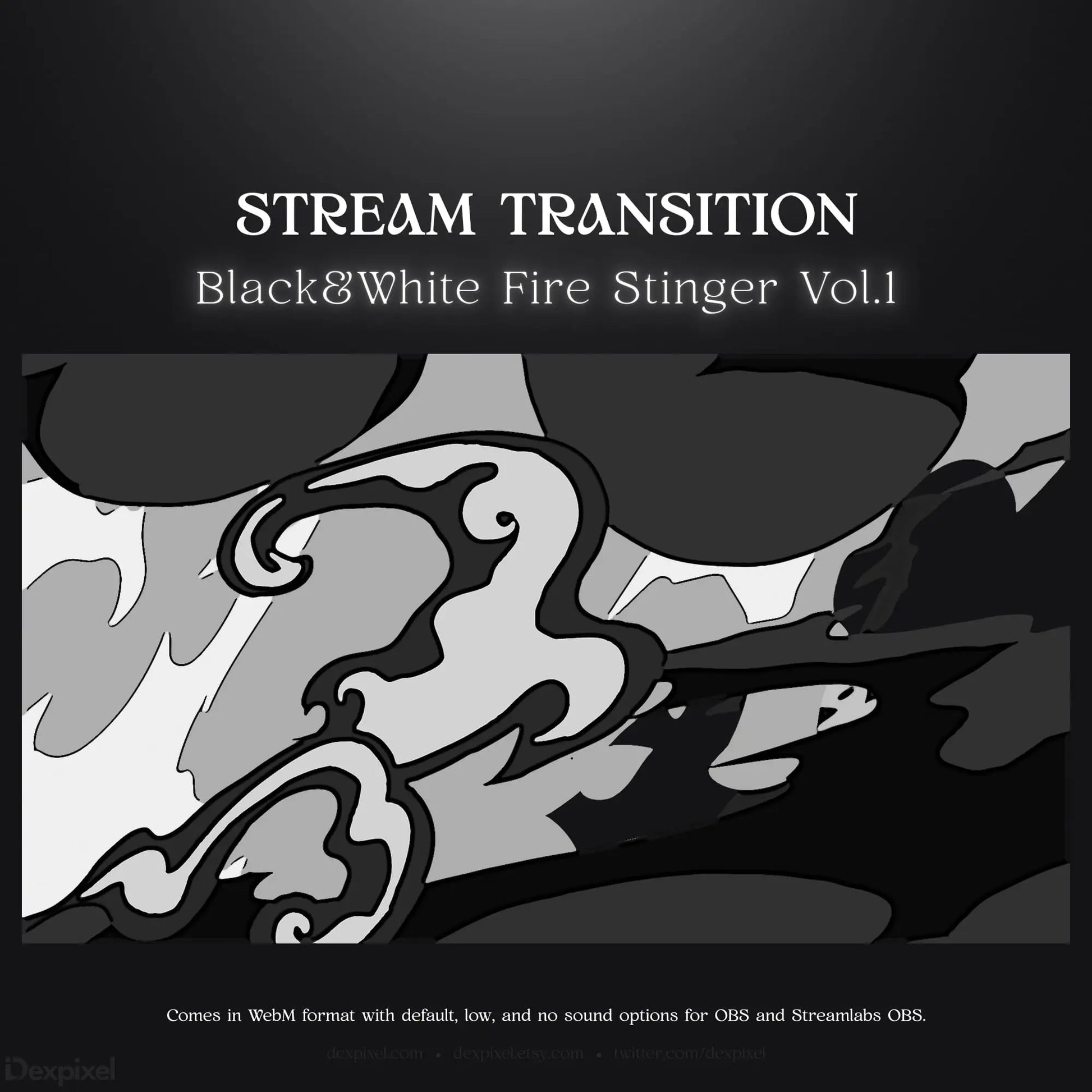 Black and white fire stinger stream transition.