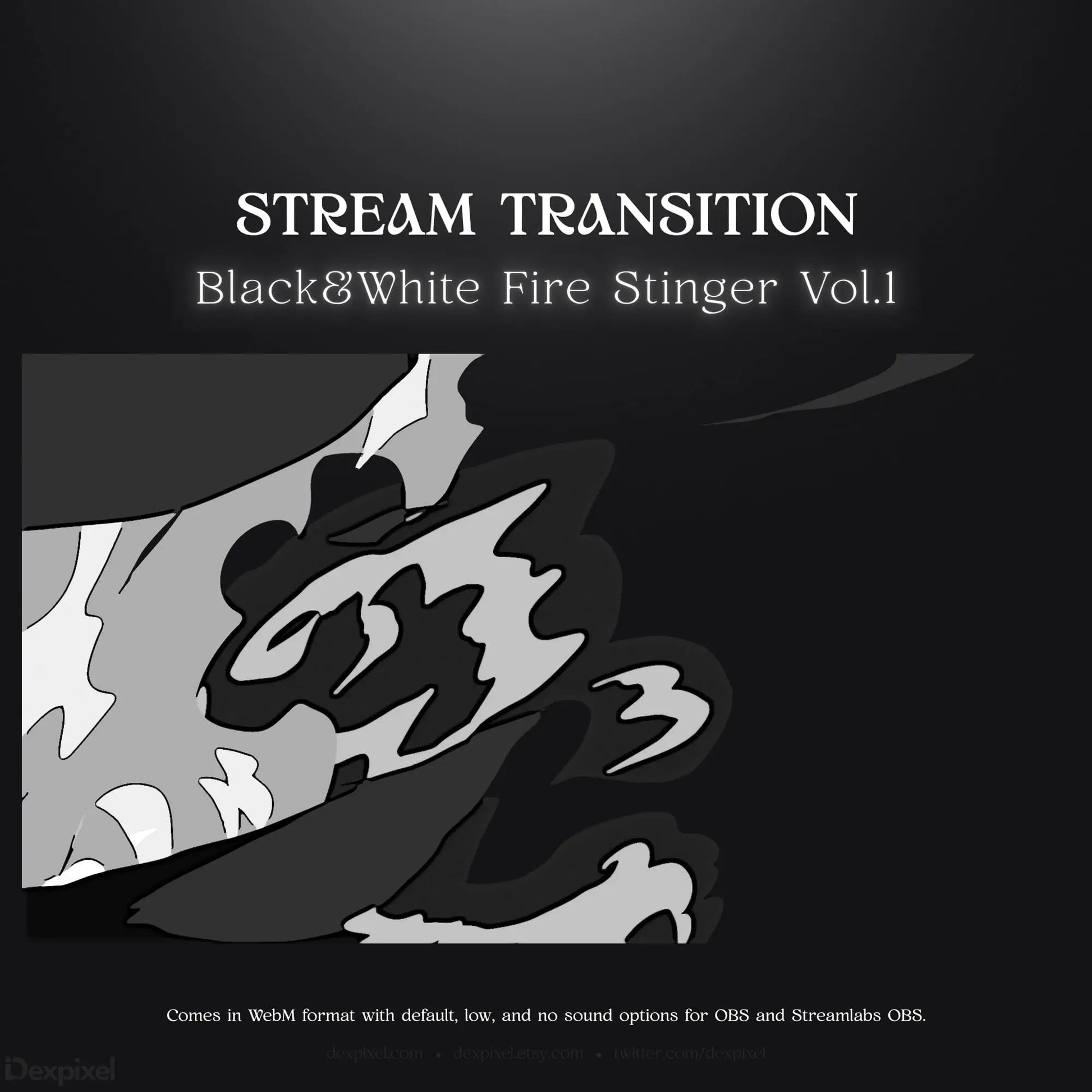 Black and white fire stinger stream transition.