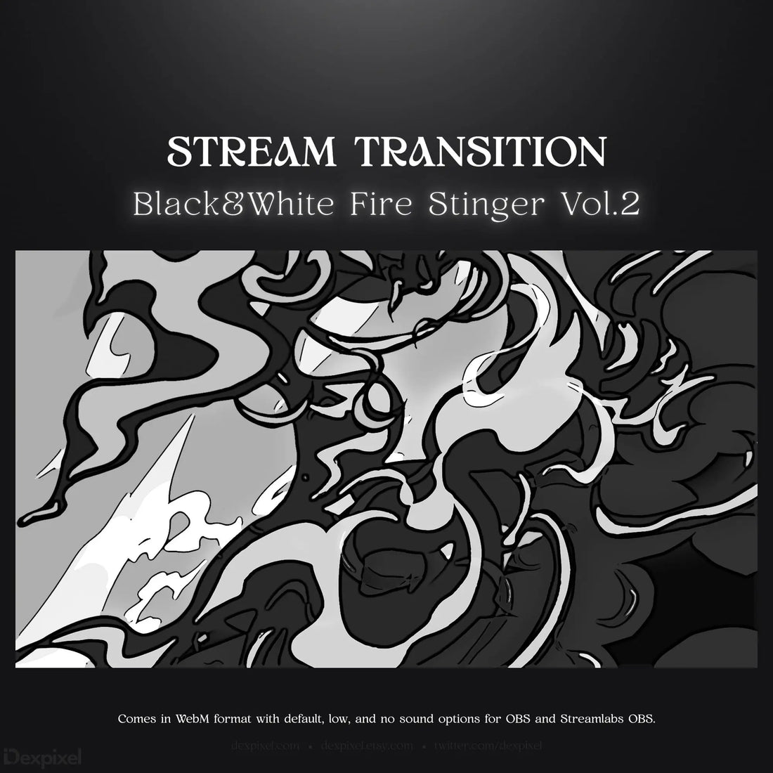 Black and white fire stream transition.