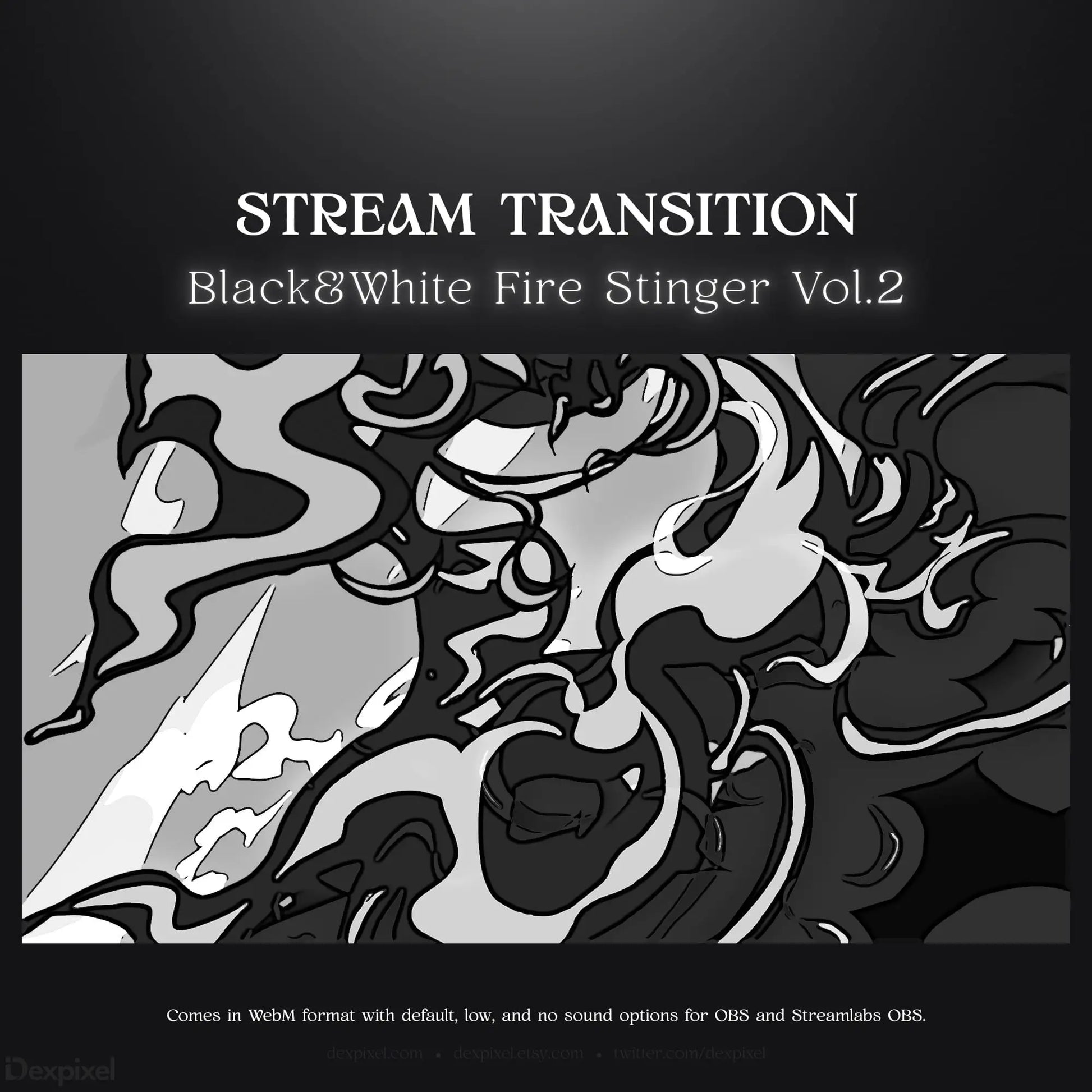 Black and white fire stream transition.