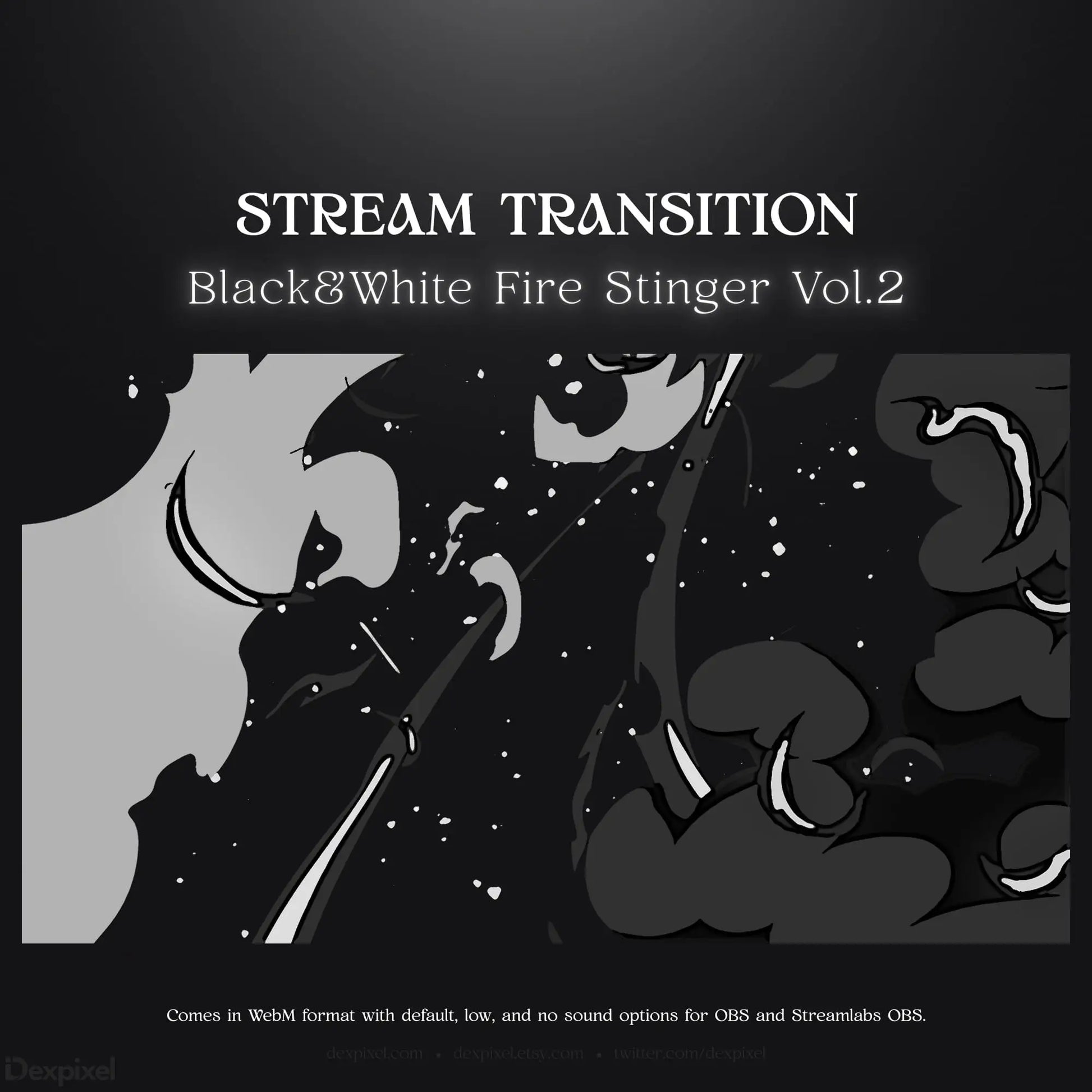 Black and white fire stinger stream transition.
