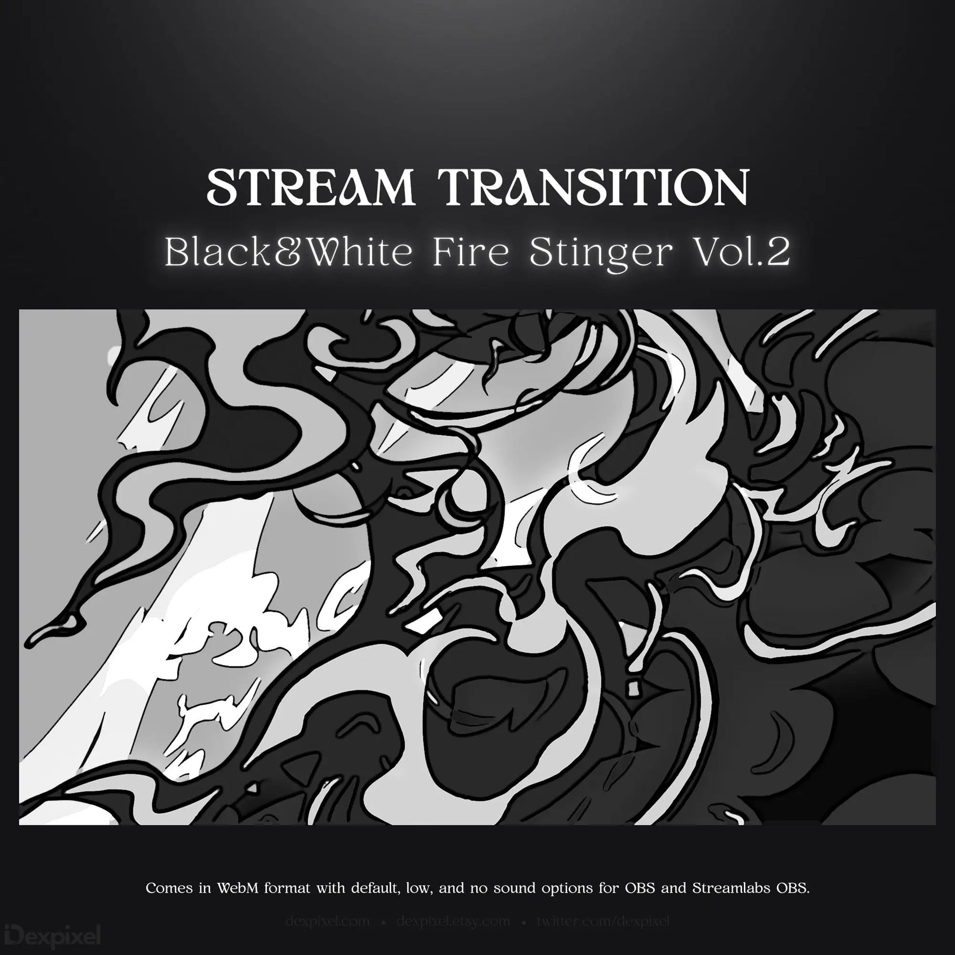 Black and white fire stinger stream transition.