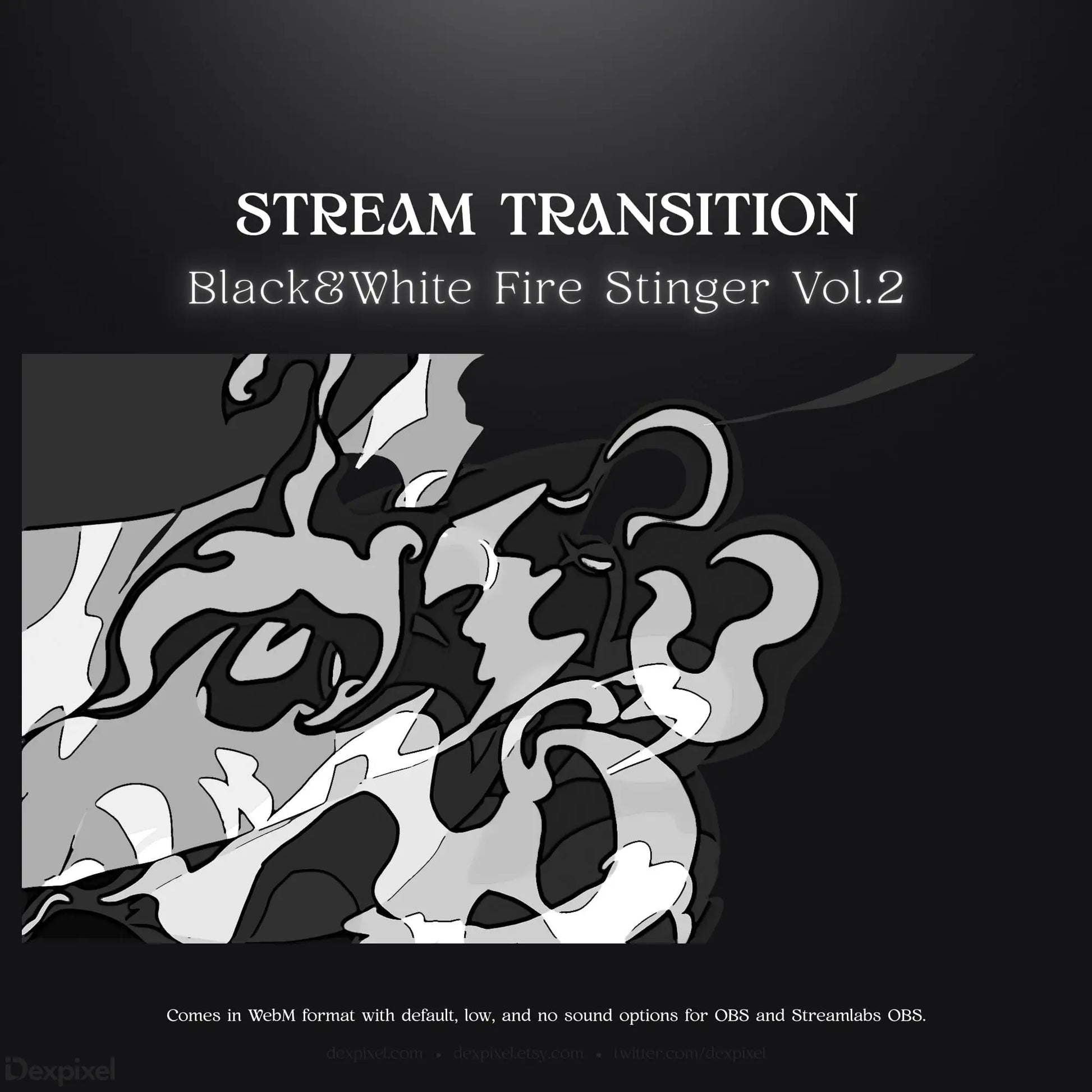 Black and white fire stinger stream transition.