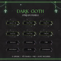 Dark gothic-themed Twitch stream panel set with inverted triangular buttons and decorative crosses.