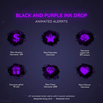 black purple ink drop stream alerts