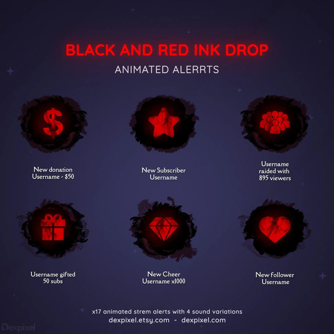black red ink drop animated stream alerts