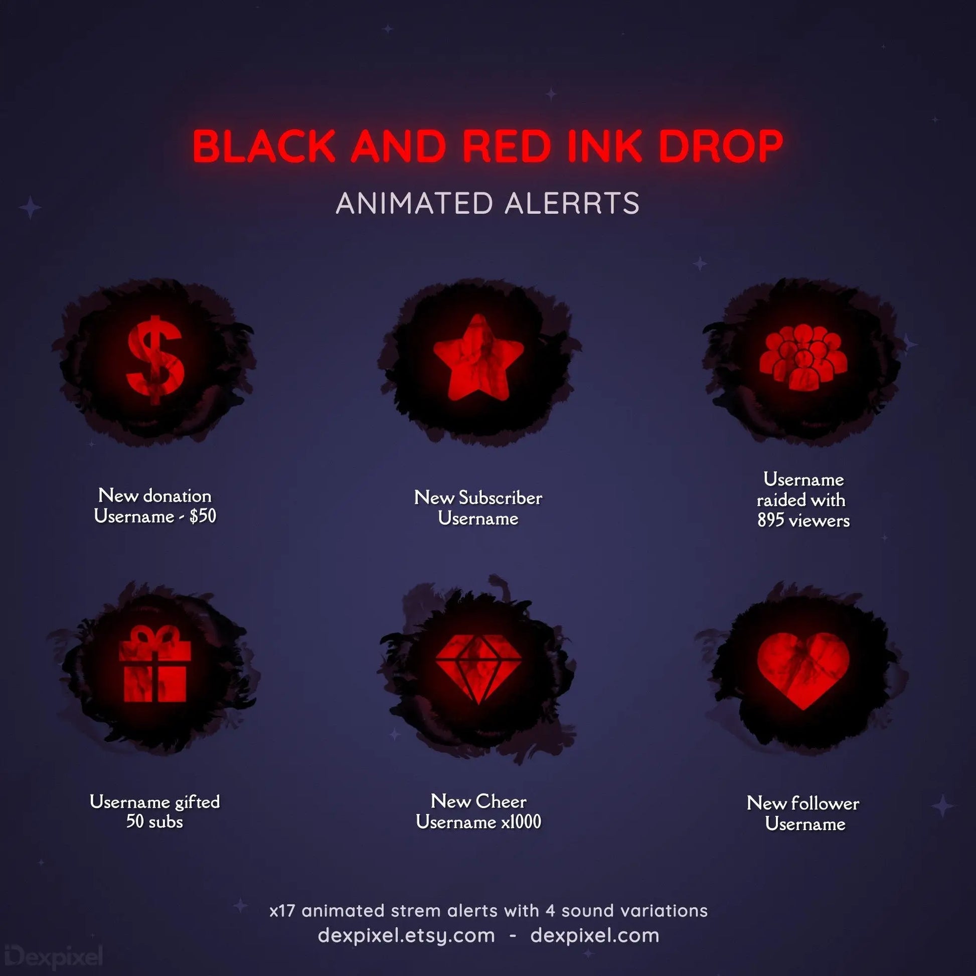 black red ink drop animated stream alerts
