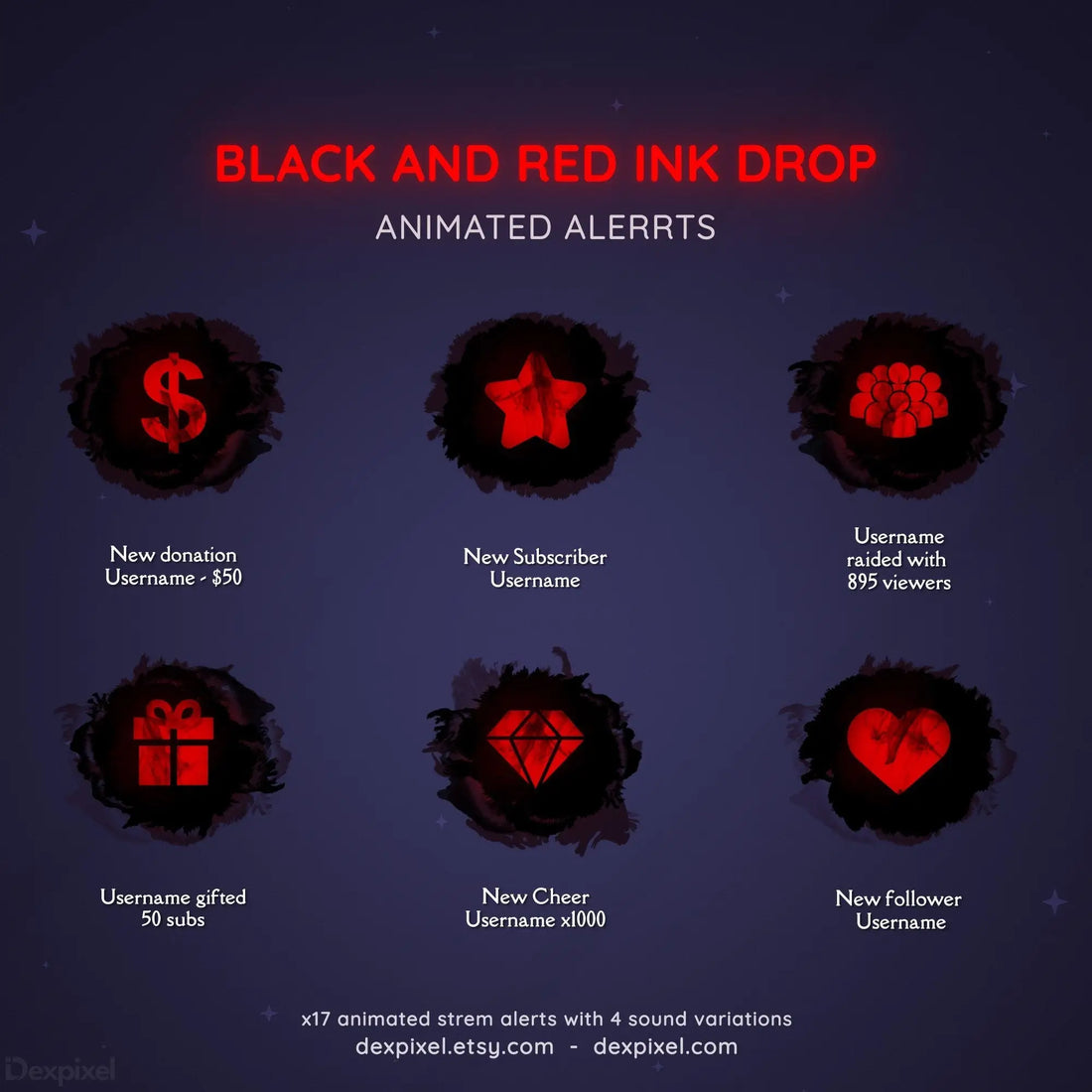 black red ink drop animated stream alerts