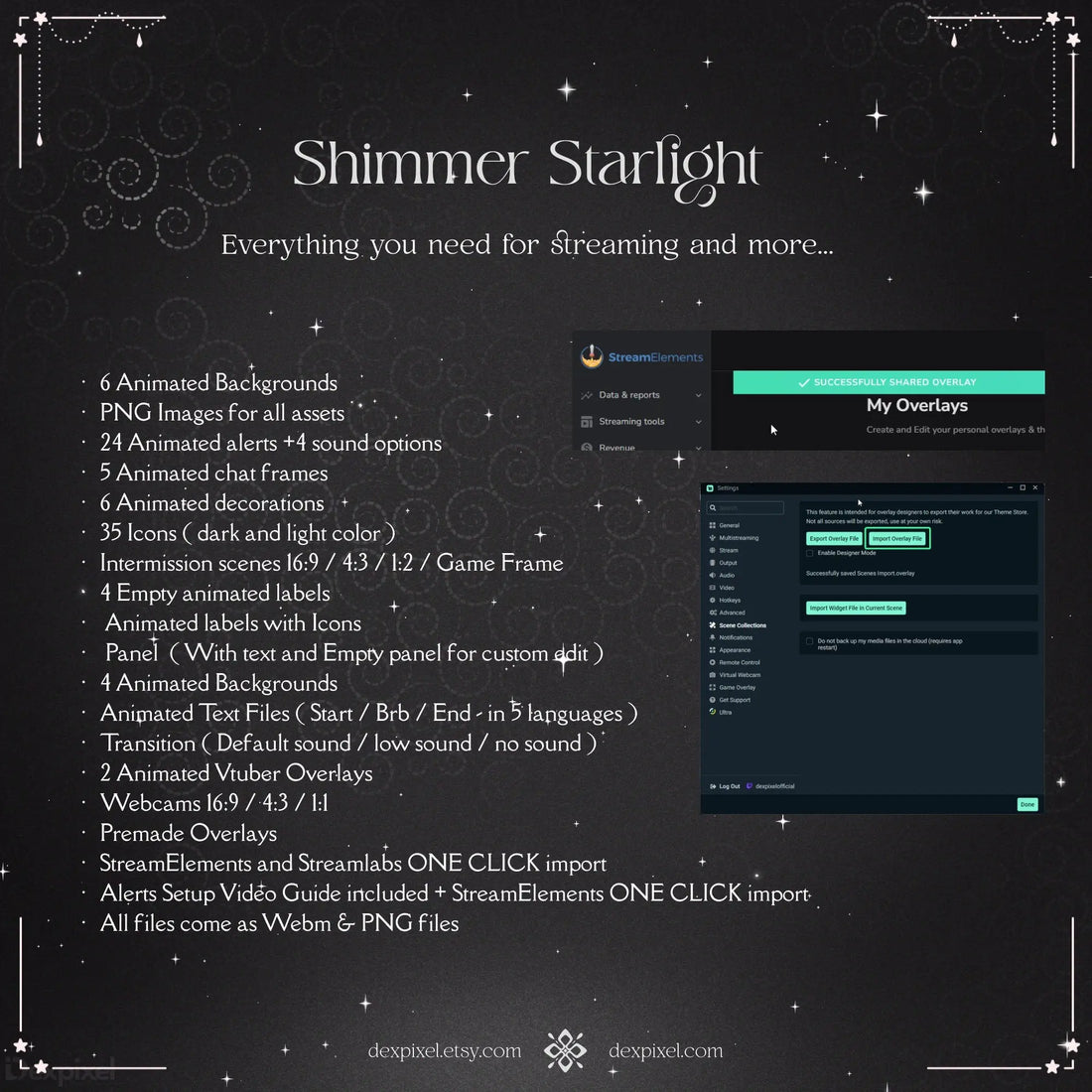 black white shimmer starlight stream pack