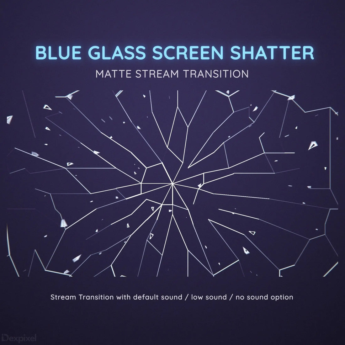 Shattered glass effect with blue-tinted fragments radiating from a central point.