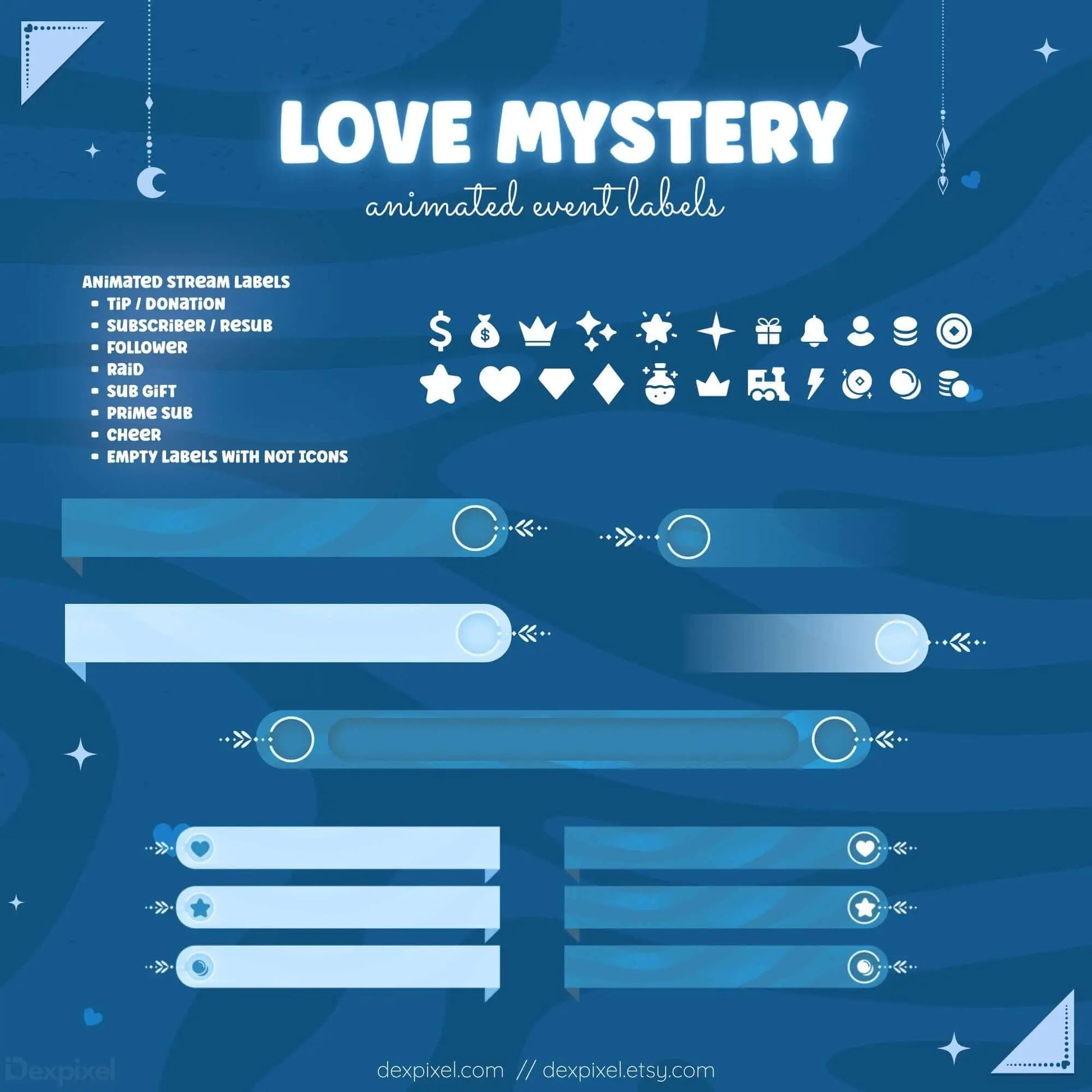 event labels for twitch blue love mystery