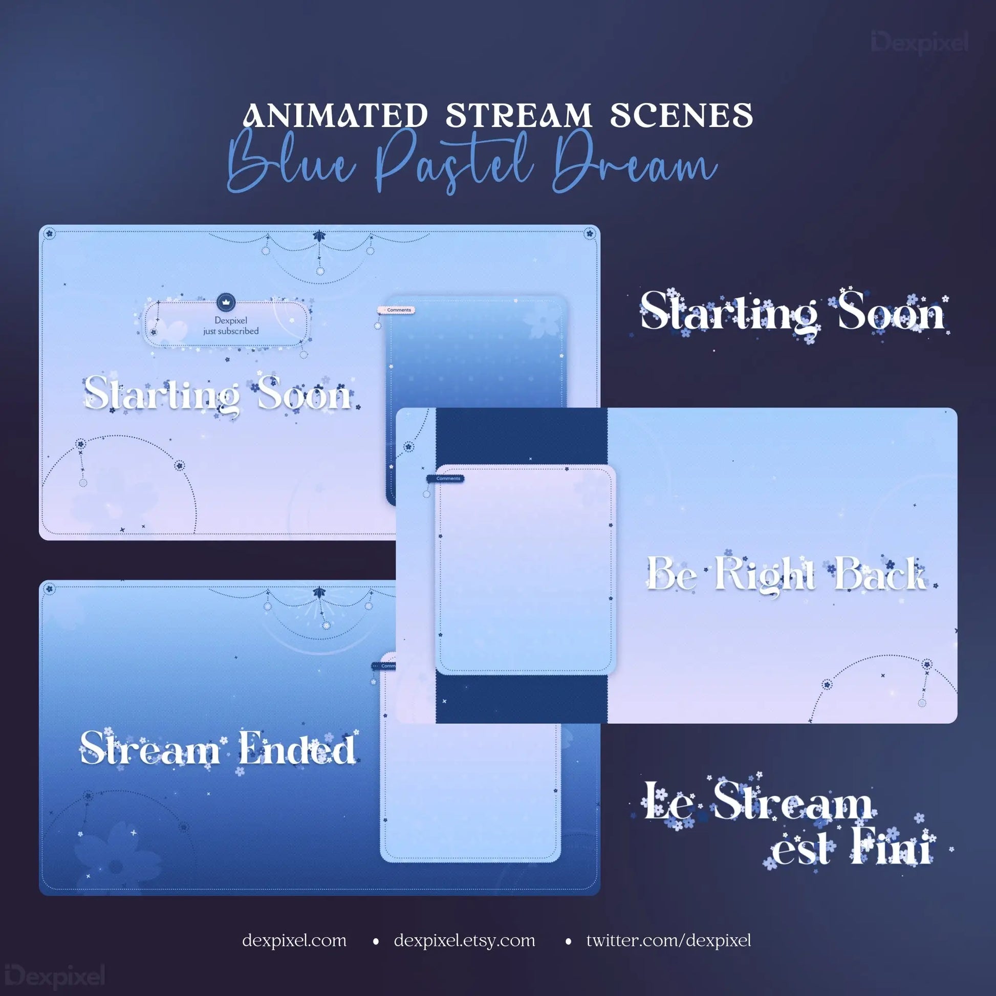 Blue Pastel Dream Celestial Stream Pack featuring blue purple dream overlays for streaming