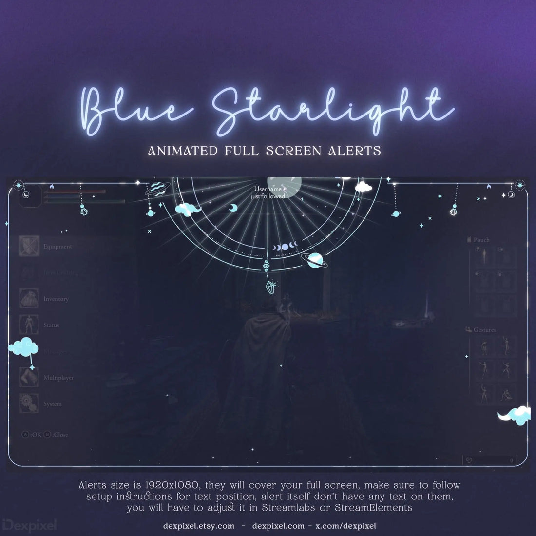 blue starlight animated stream alert full screen