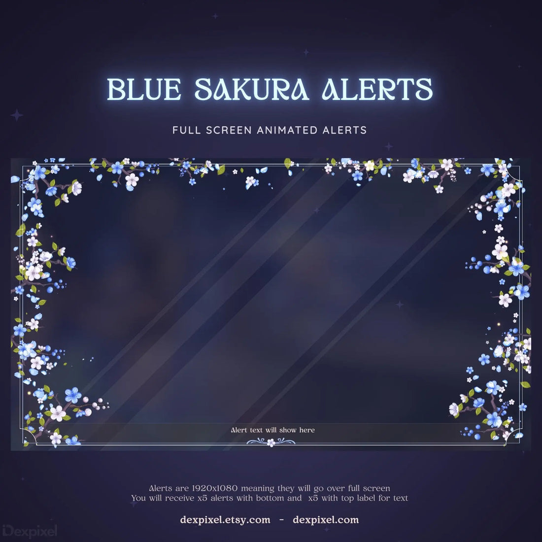 blue white sakura animated stream alert full screen