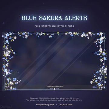 blue white sakura animated stream alert full screen