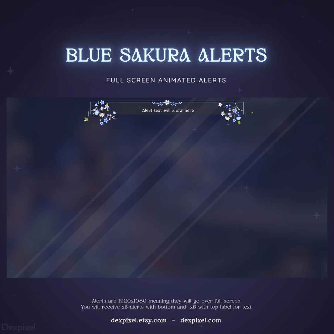 blue white sakura animated stream alert full screen