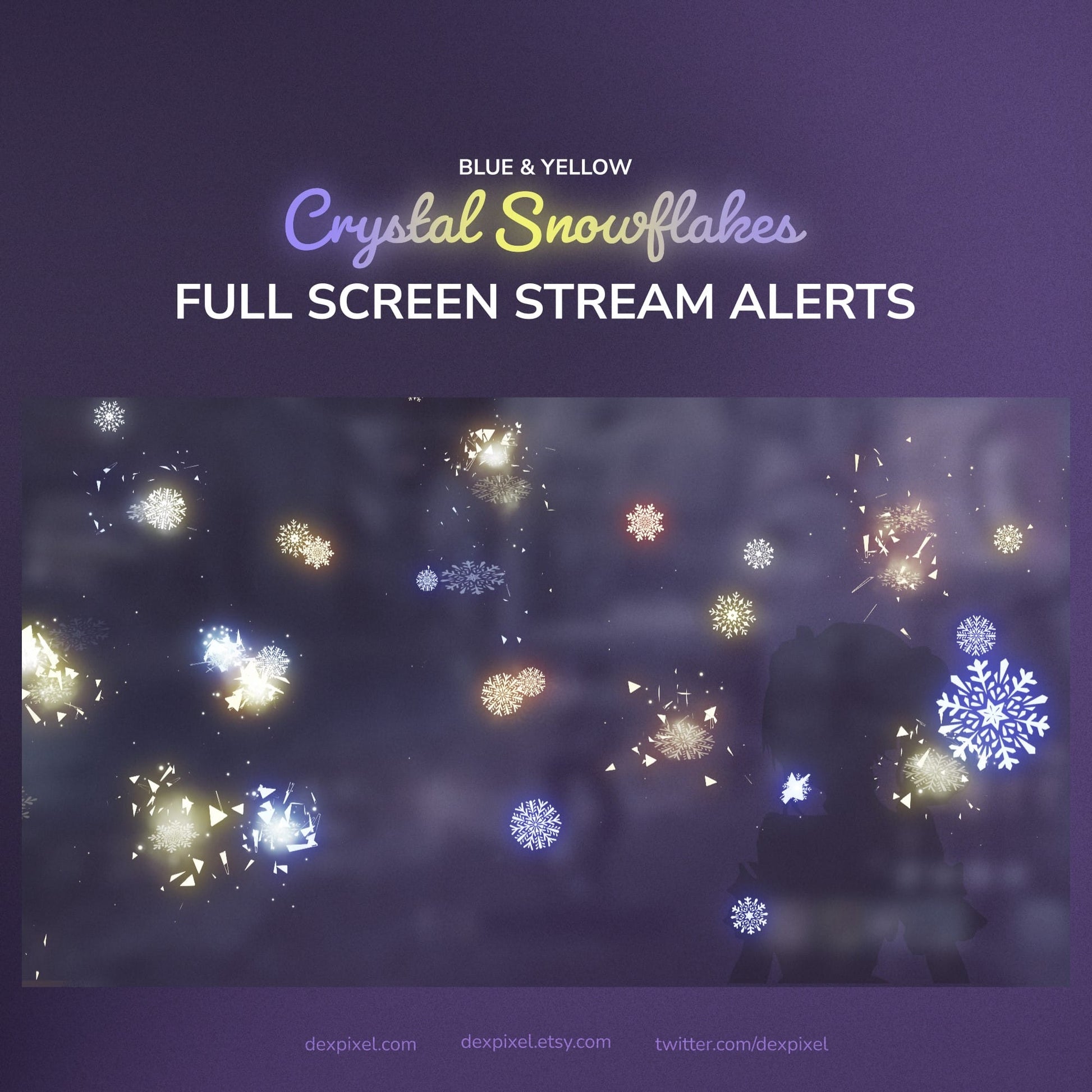 Blue and yellow crystal snowflake stream alert design.
