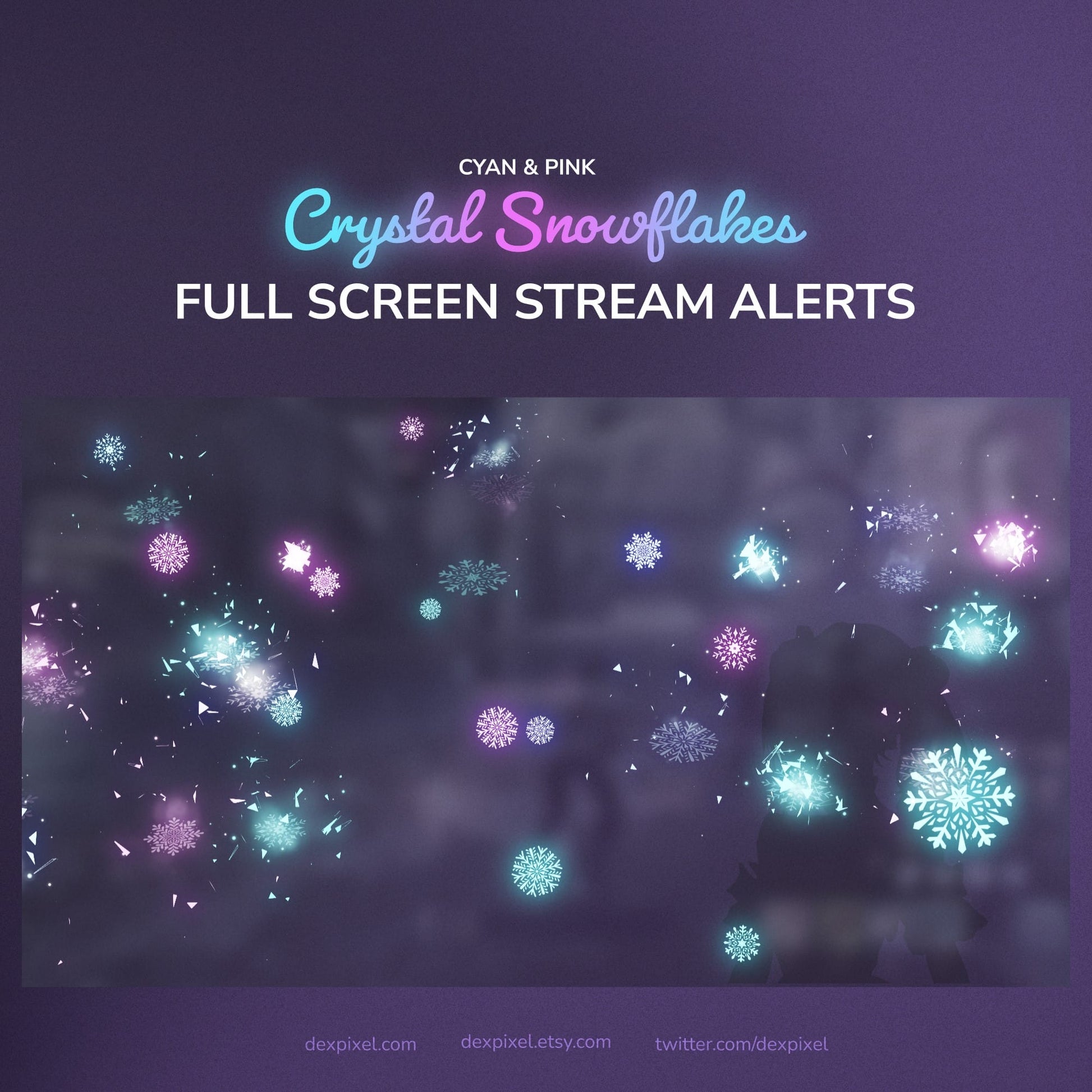 Cyan and pink crystal snowflake stream alert design.
