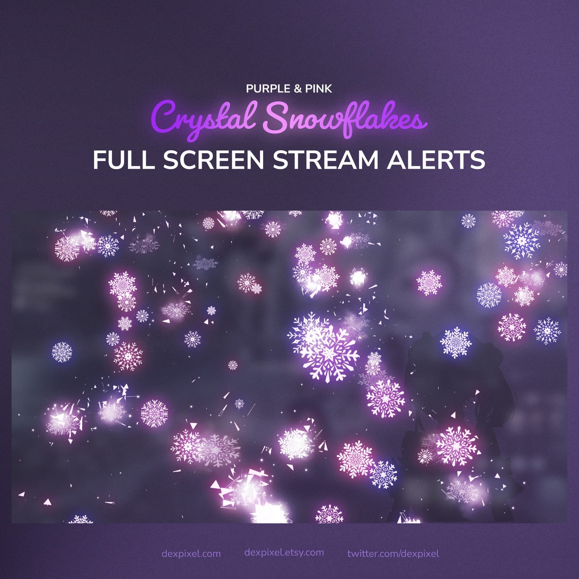 Purple and pink crystal snowflake stream alert design.