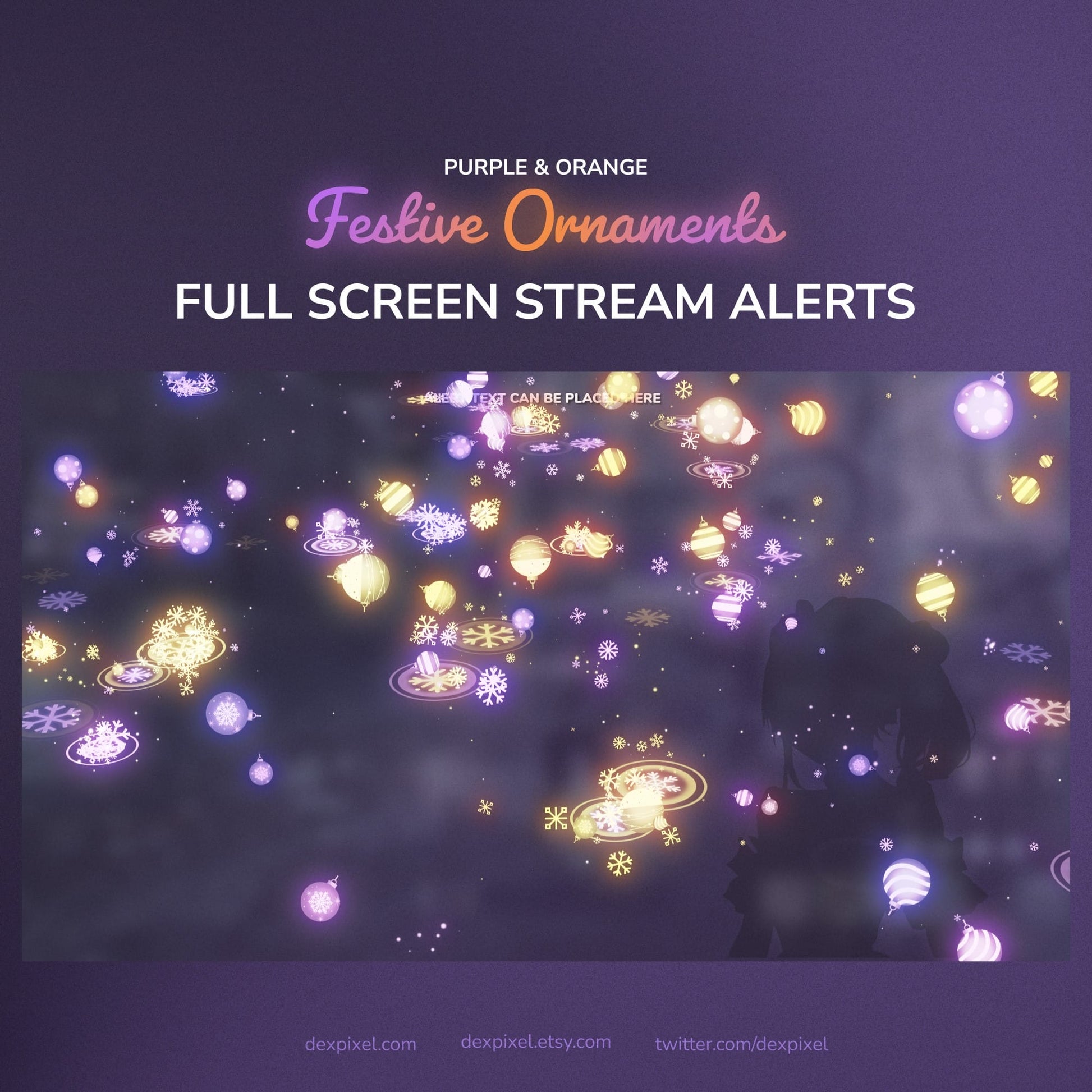 Purple and orange festive ornaments full screen stream alerts
