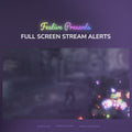 Promotional graphic for 'Festive Presents' full screen stream alerts with a blurred background and colorful text.