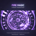 Glowing purple magical circle with geometric patterns and mystical symbols arranged in concentric rings.