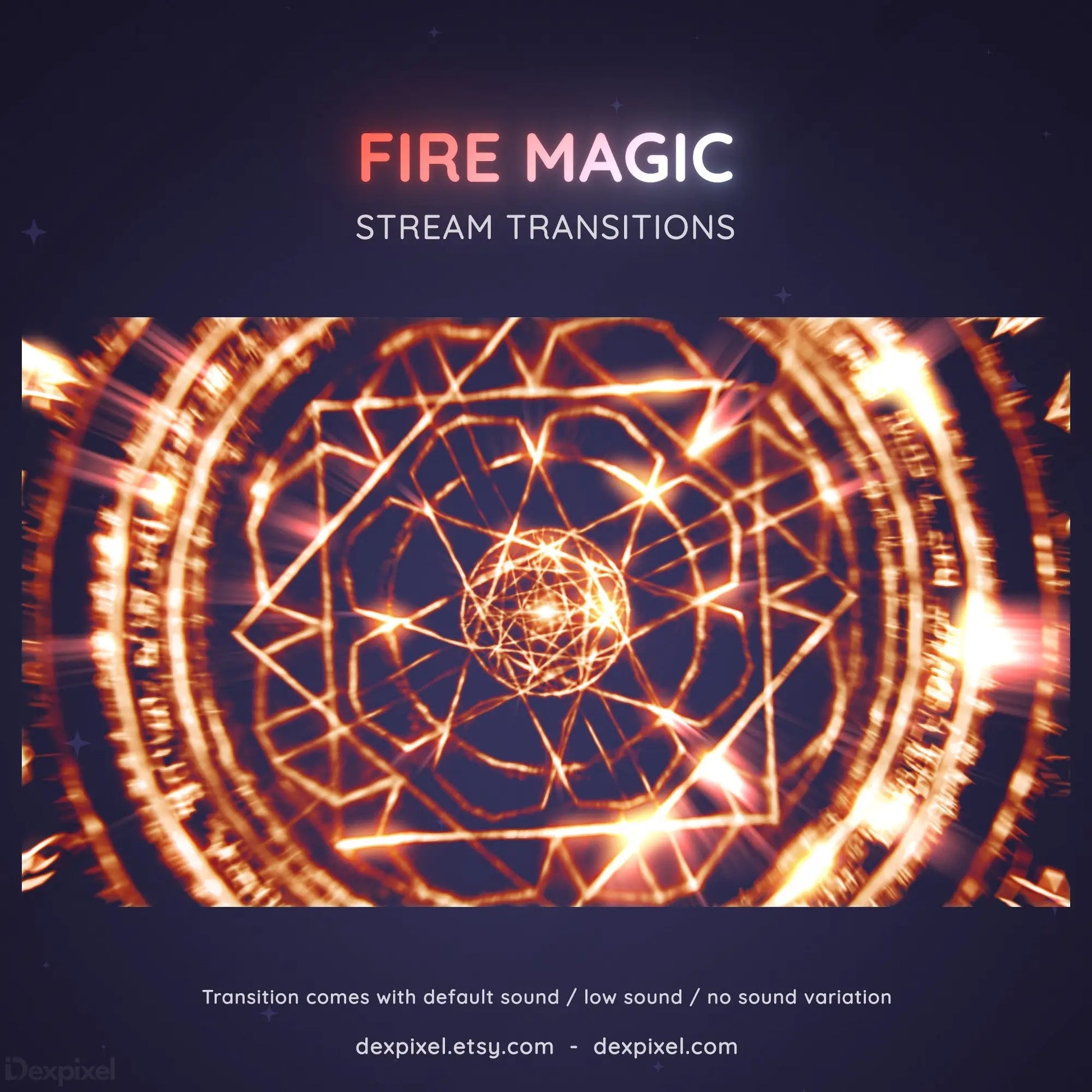 Glowing orange geometric mandala pattern with radiating lines and concentric circles.