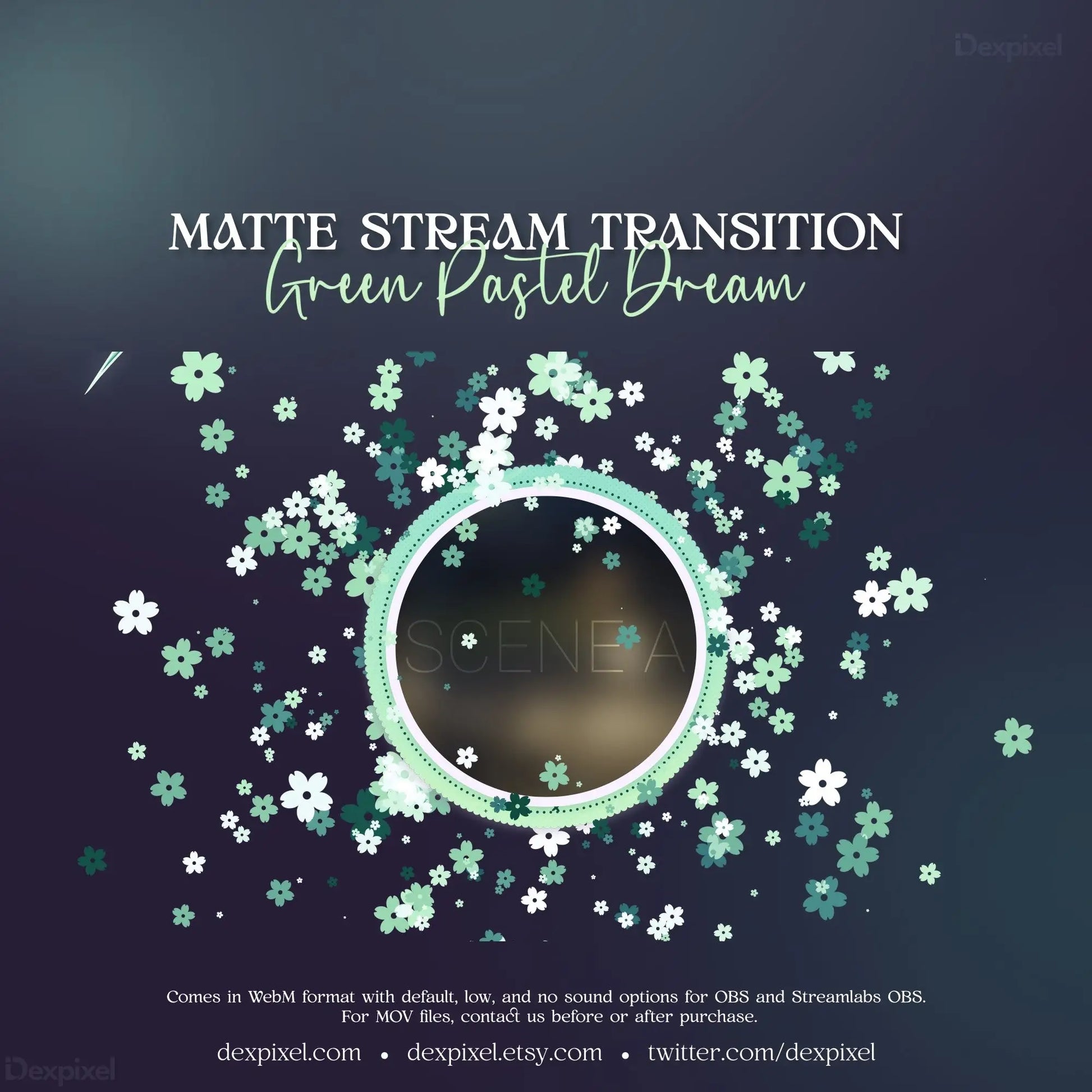 Circular mint-green ring with flower blossoms for Green Pastel Dream animated stream transition