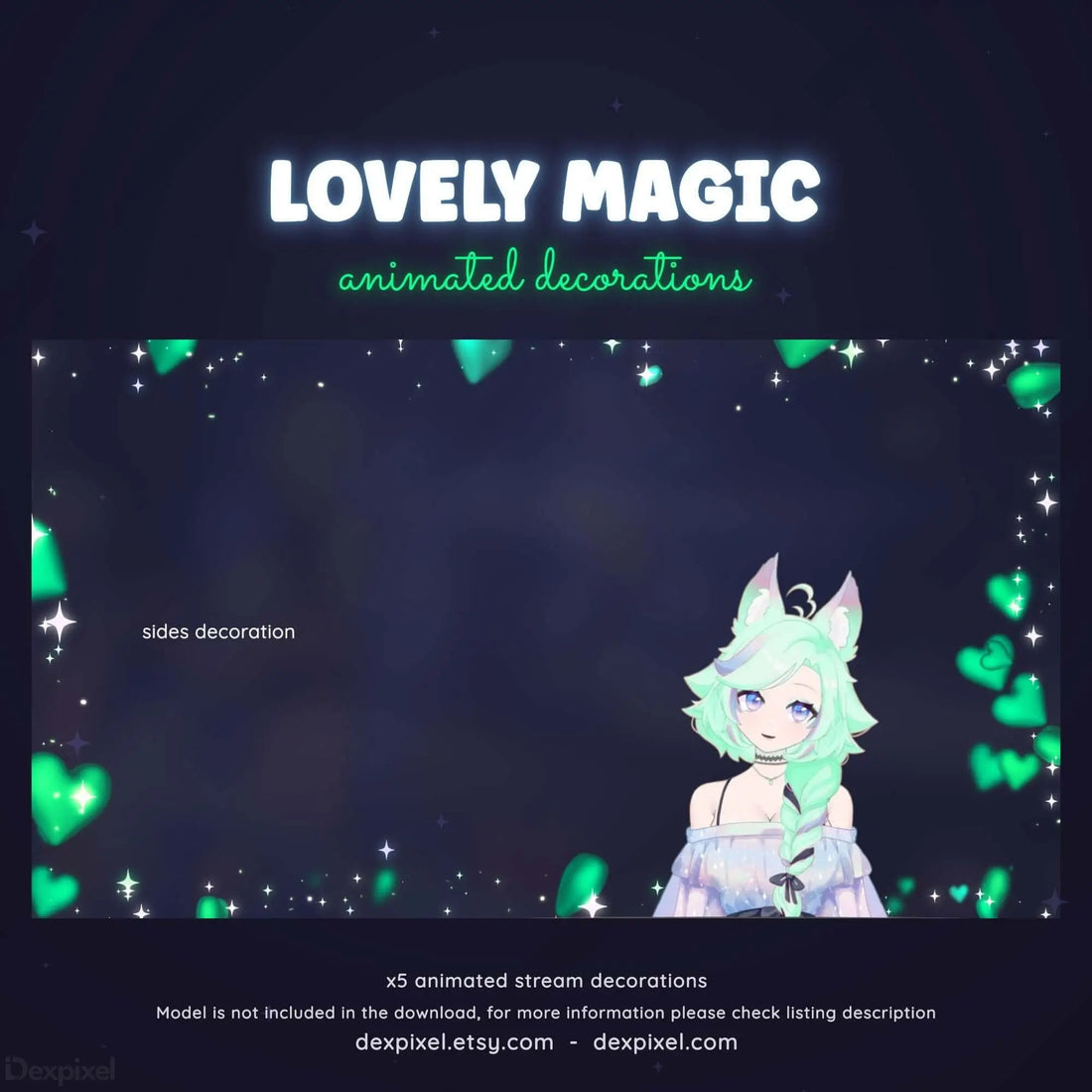 green hearts stream decoration animated overlay