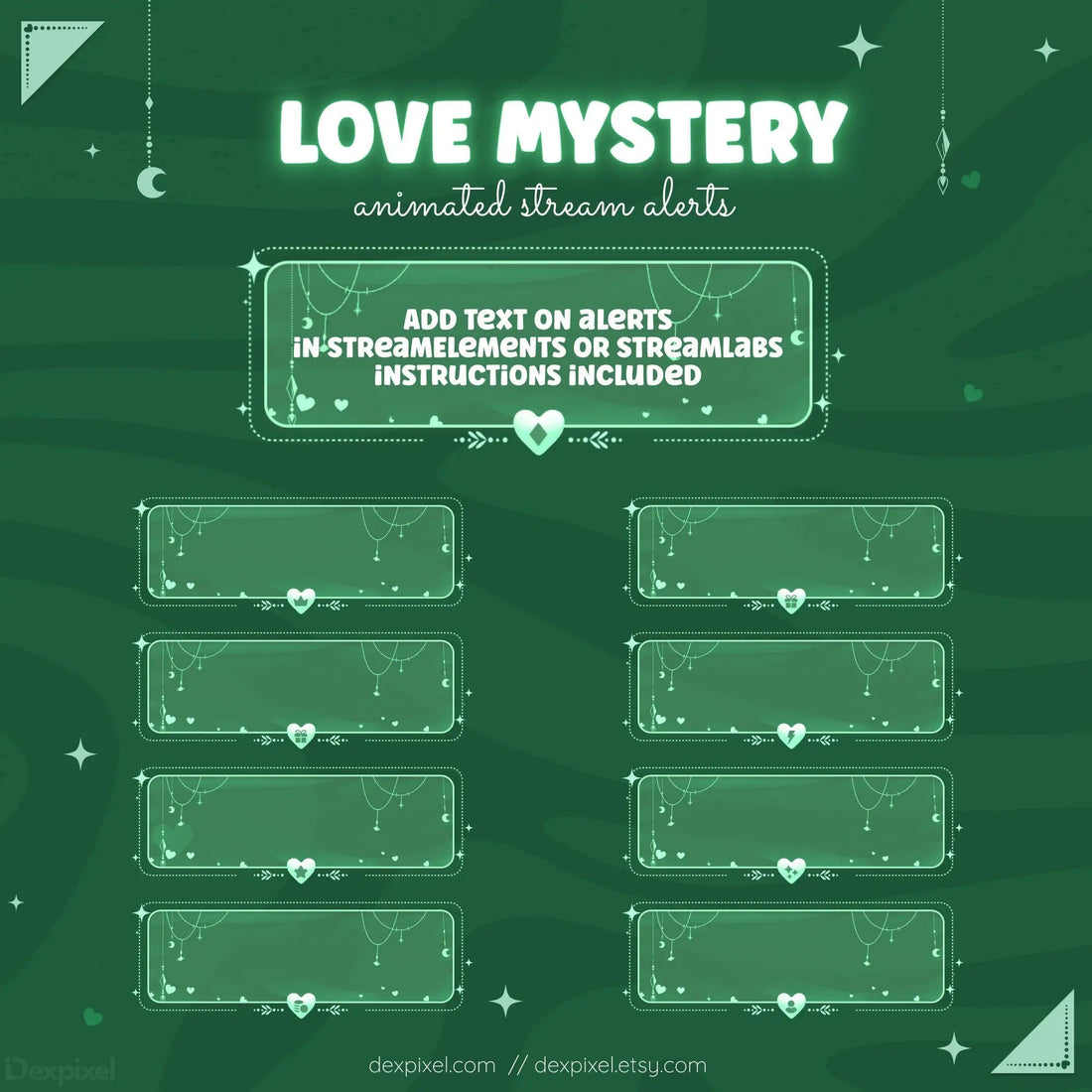 green celestial love mystery animated stream alerts