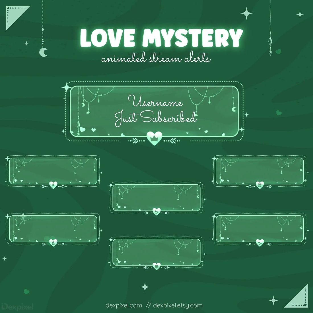 green celestial love mystery animated stream alerts