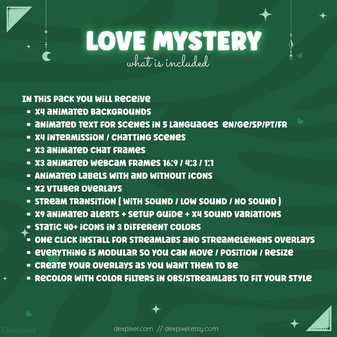 green love mystery animated stream pack