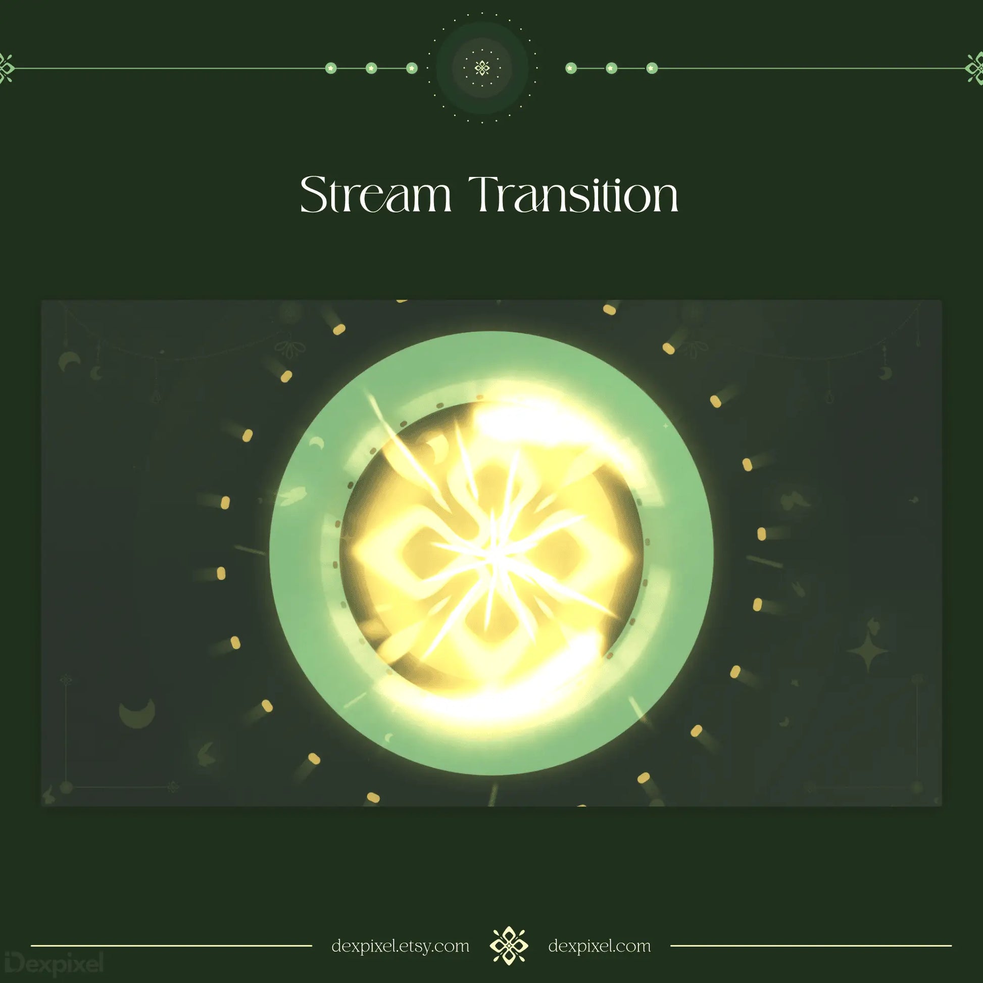 Glowing circular symbol with a cross pattern emitting yellow-green light.