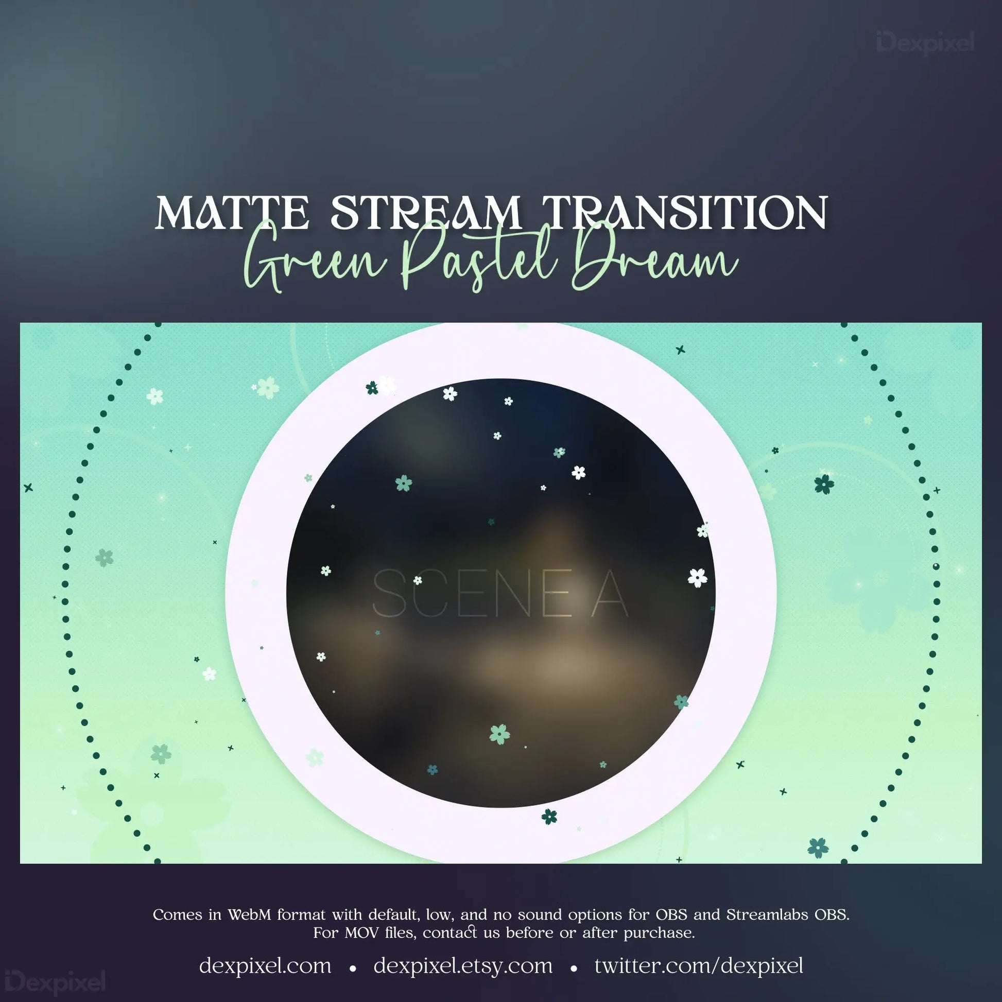 Circular black portal with white ring and stars, part of Green Pastel Dream animated stream transition