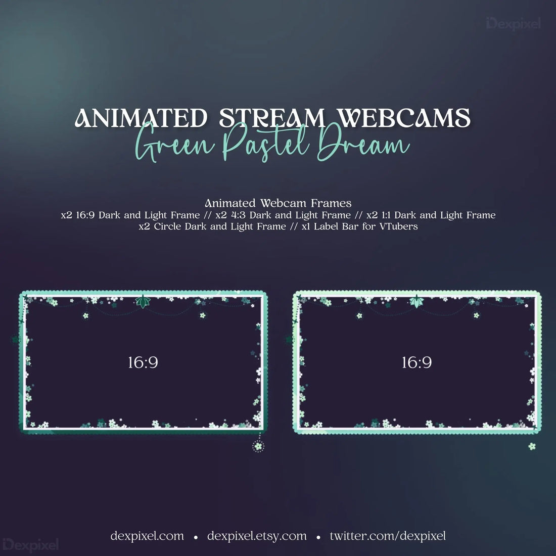Stream overlay template featuring mint green borders and sparkle accents for Pastel Dream Webcam