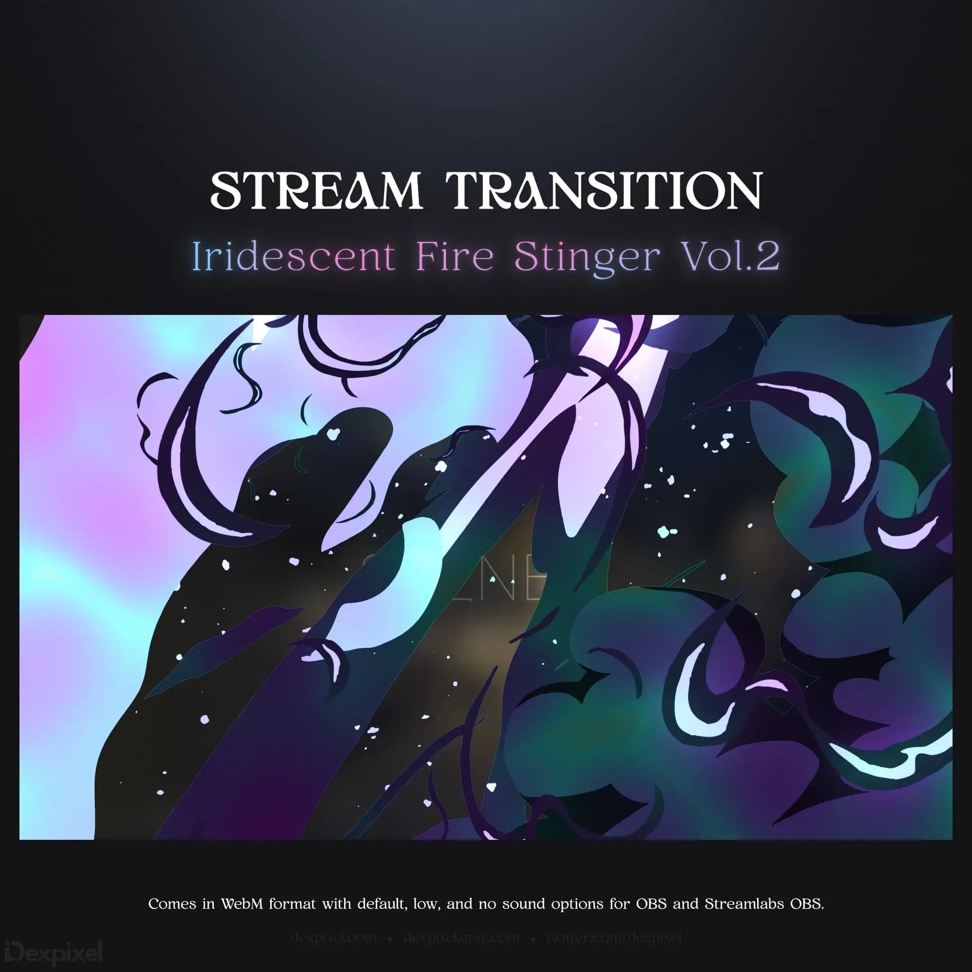 Iridescent stream transition graphic.