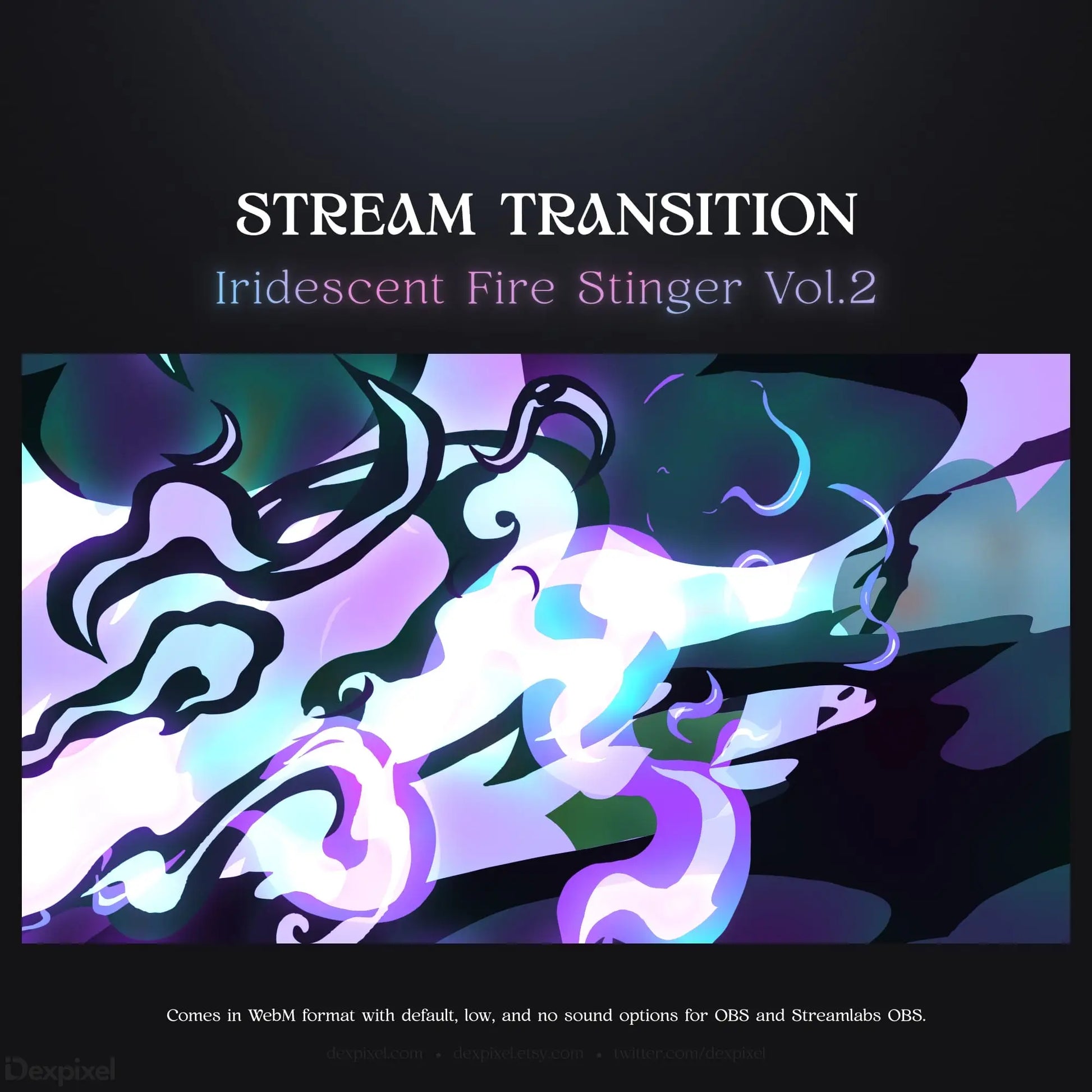 Iridescent fire stinger stream transition.