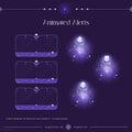 Mystical purple notification alert boxes with glowing ethereal spirits floating alongside them.