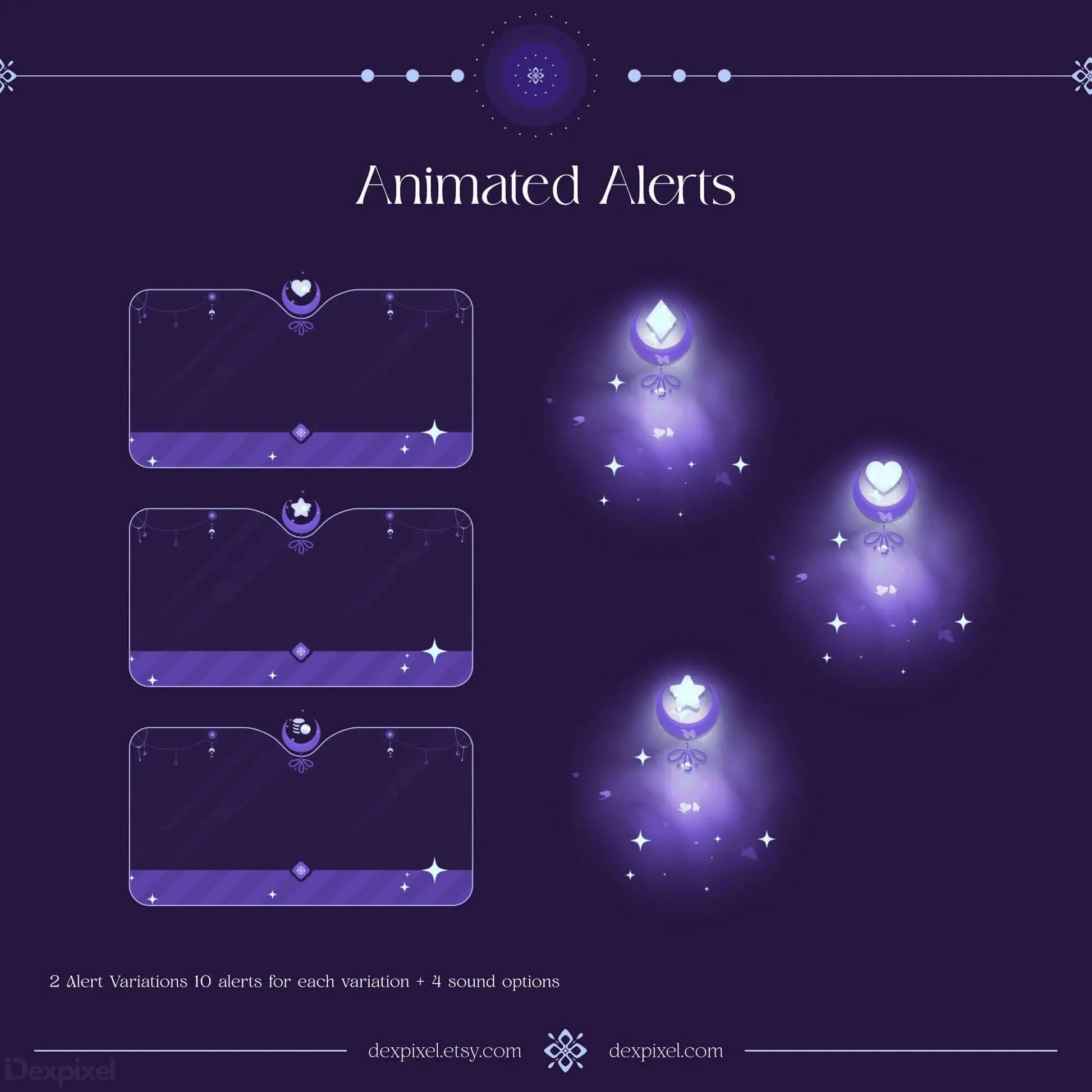 Mystical purple notification alert boxes with glowing ethereal spirits floating alongside them.
