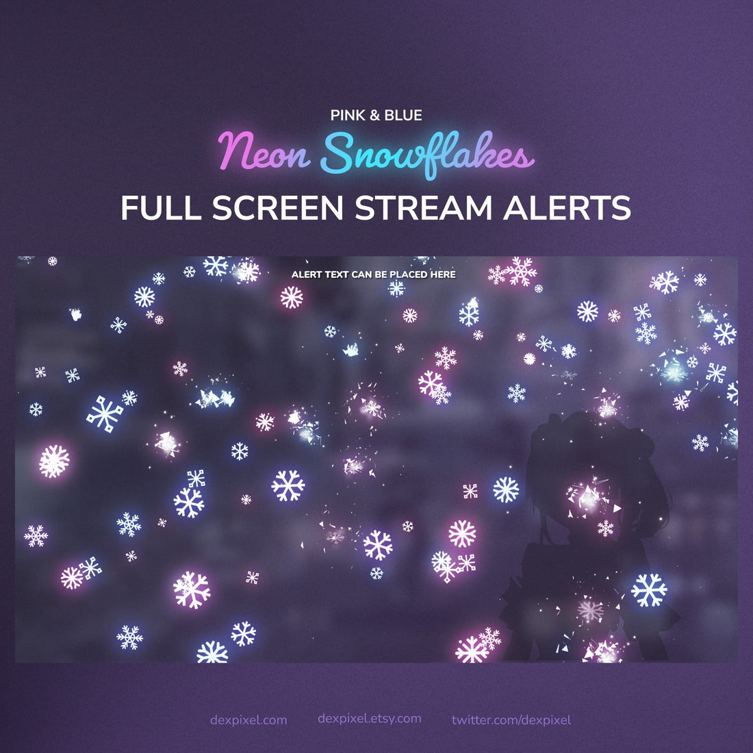 Neon snowflake stream overlay design with rainbow colors and glitter effect.
