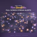 Neon snowflake stream overlay design with purple and orange hues, glowing effect.