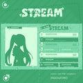 Stream overlay template with an anime-style silhouette and chat panels in green monochromatic colors.