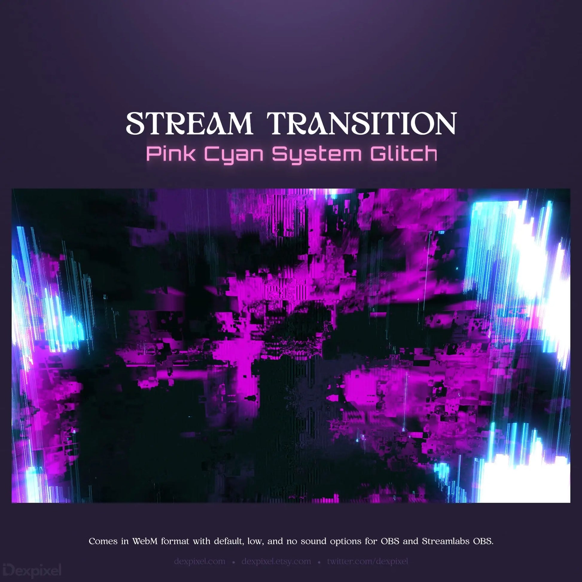 Pink and cyan glitching stream transition.