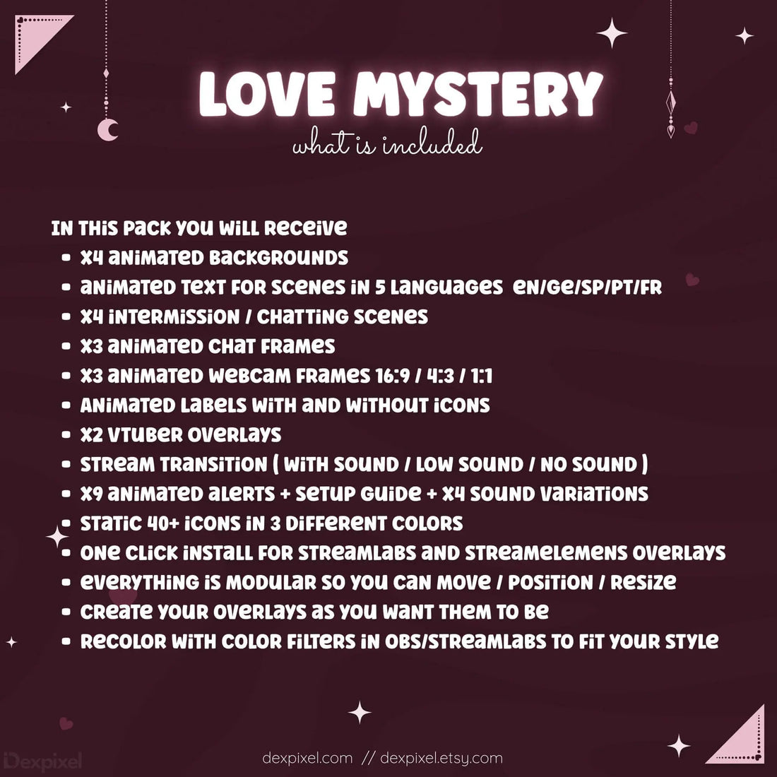 pink love mystery animated stream pack